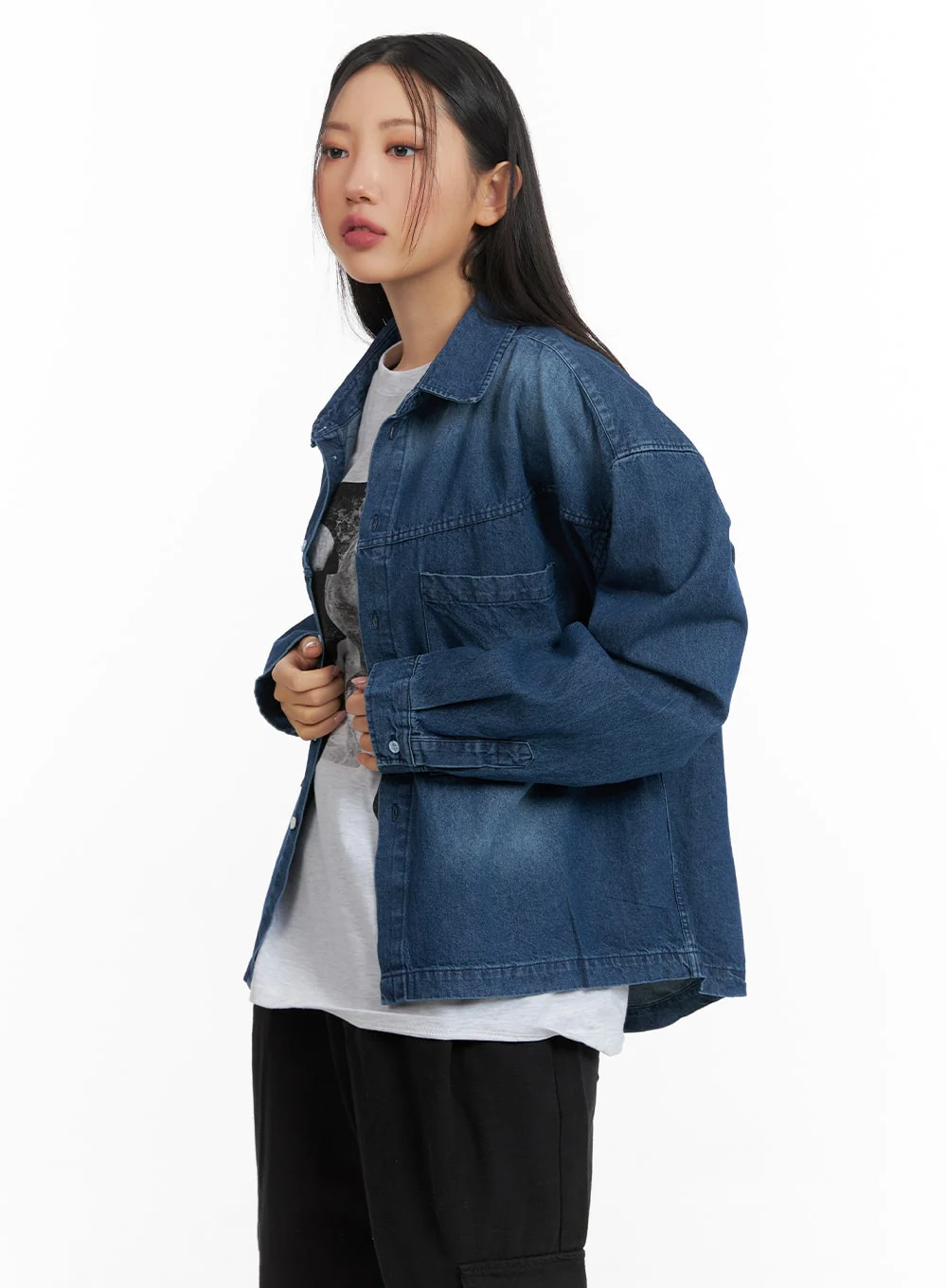 Oversized Denim Pocket Blouse CM419 - Image 3