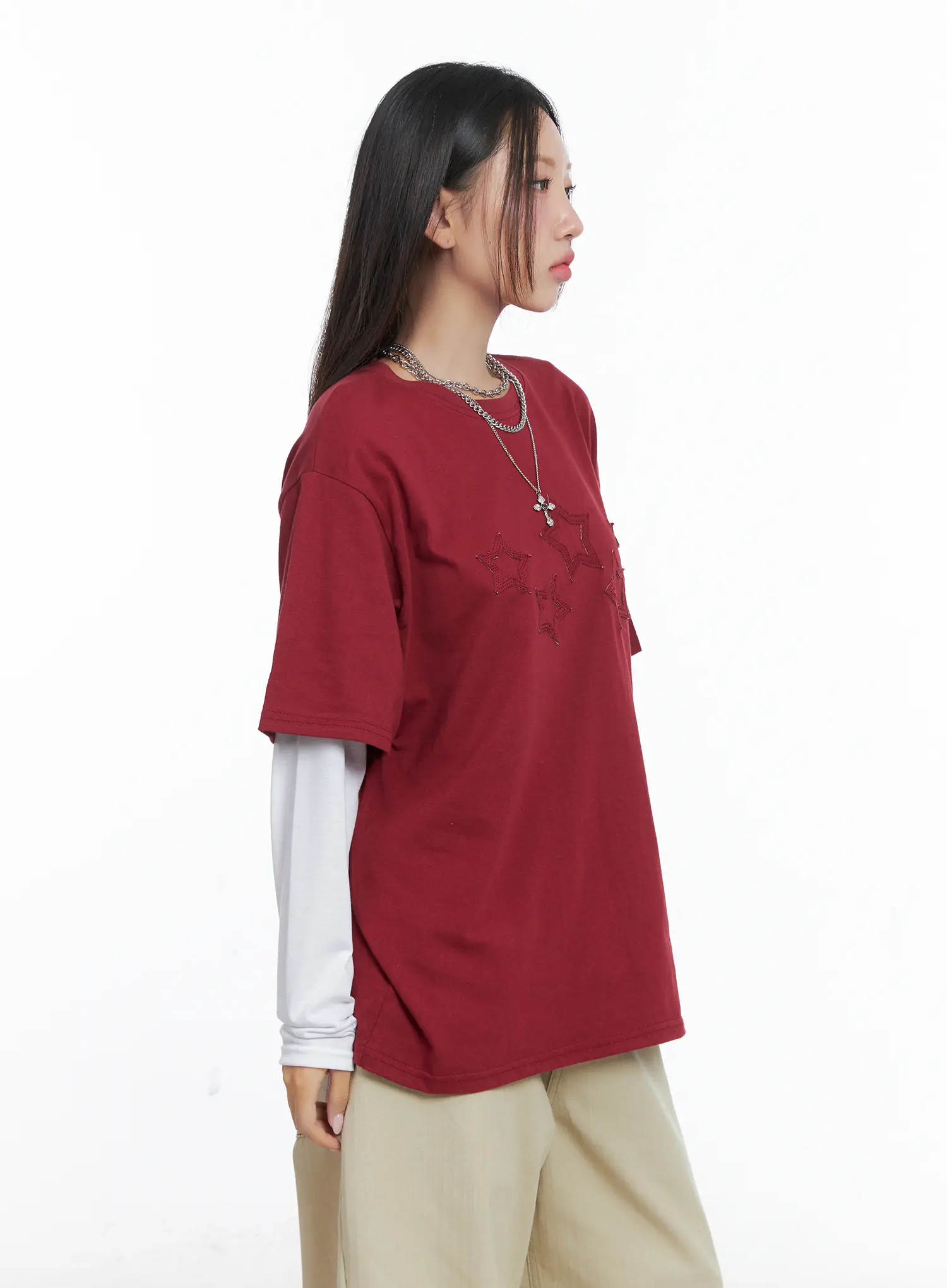 Oversized Embroidered Star Patch Tee CS503 - Image 4