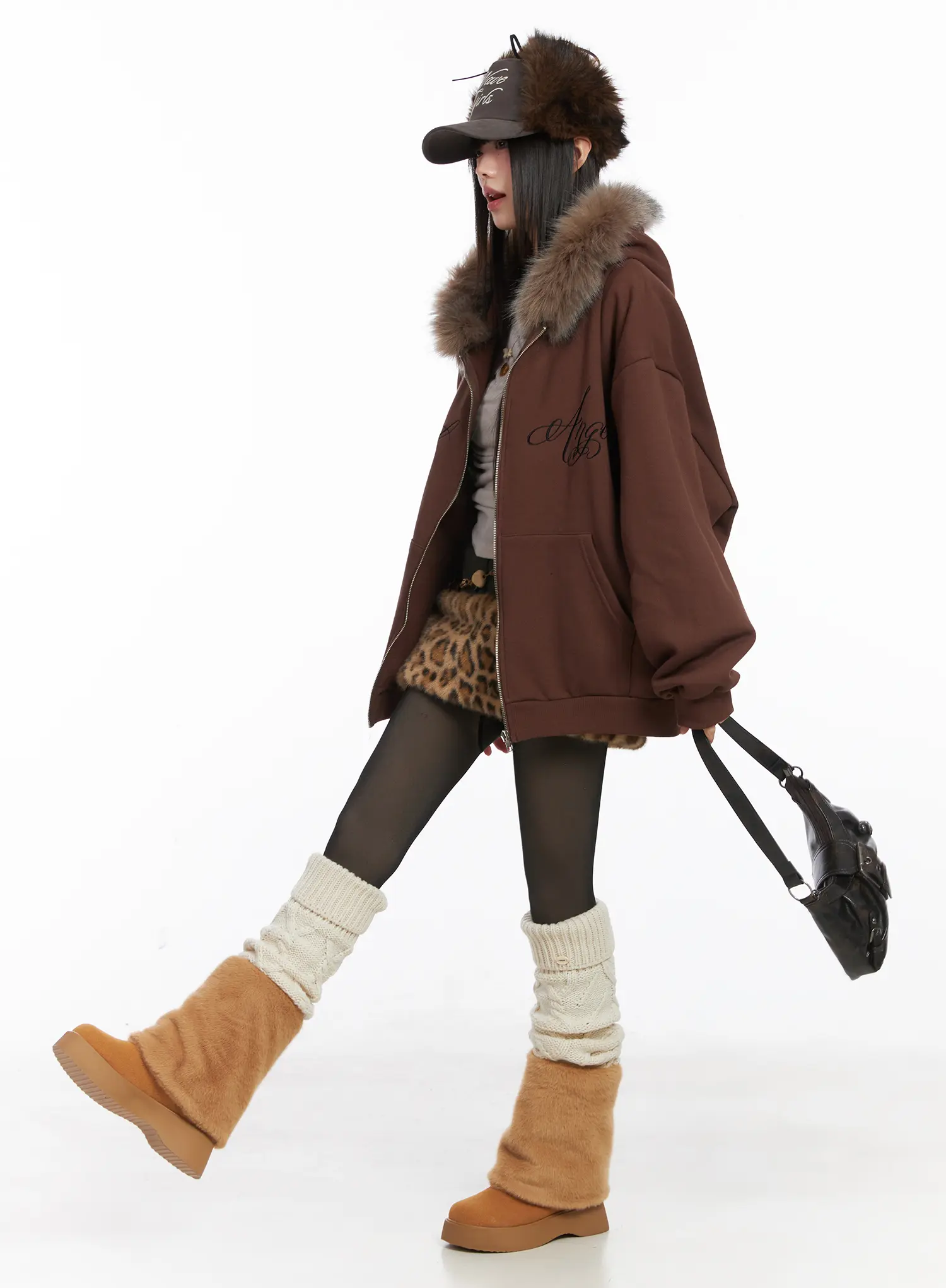Oversized Faux Fur Fleece Zip-Up Hoodie CD529 - Image 11