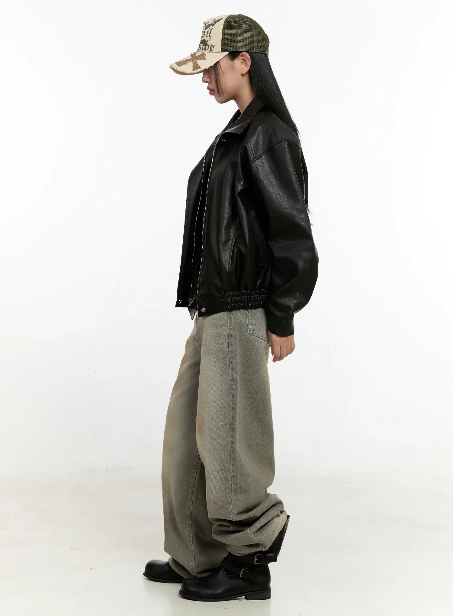 Oversized Faux Leather Collar Jacket CO419 - Image 3