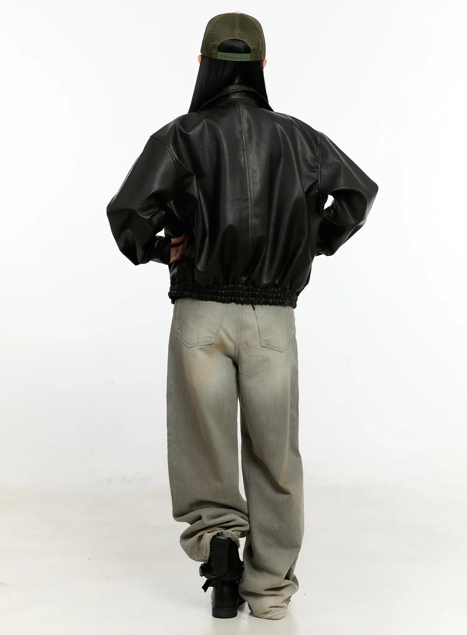 Oversized Faux Leather Collar Jacket CO419 - Image 4