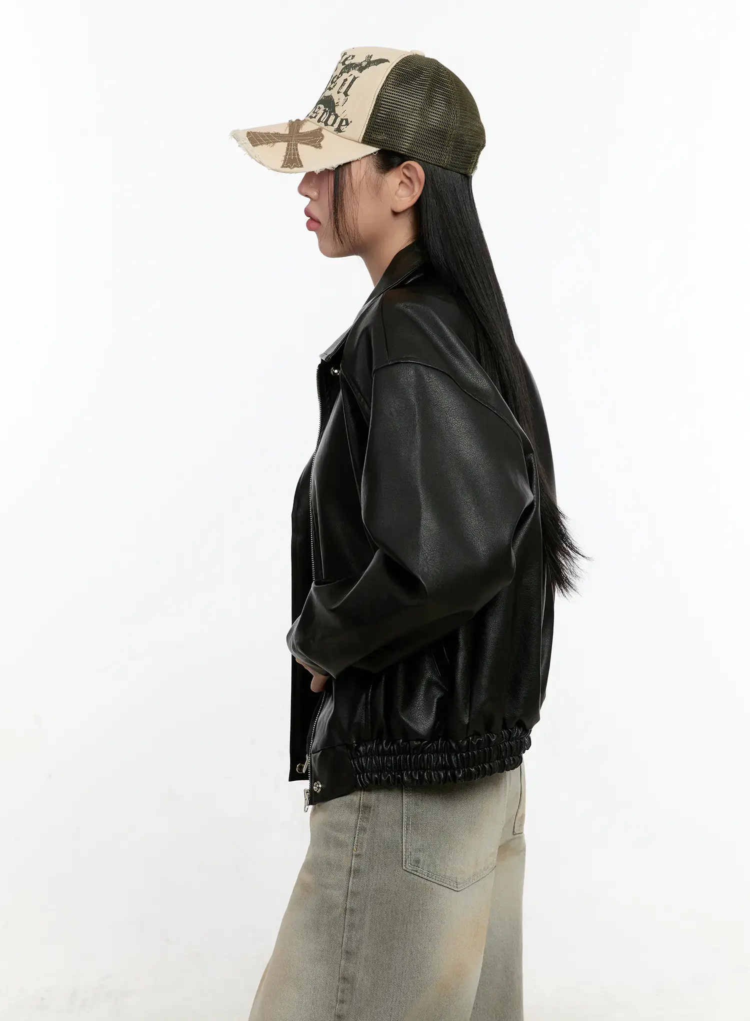 Oversized Faux Leather Collar Jacket CO419 - Image 5