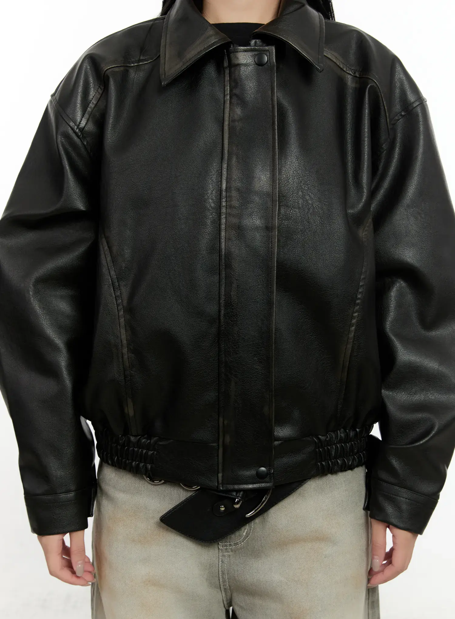 Oversized Faux Leather Collar Jacket CO419 - Image 6