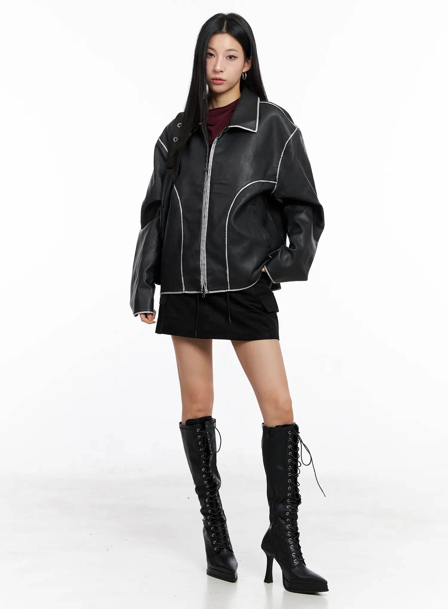 Oversized Faux Leather Jacket CC1109 - Image 11