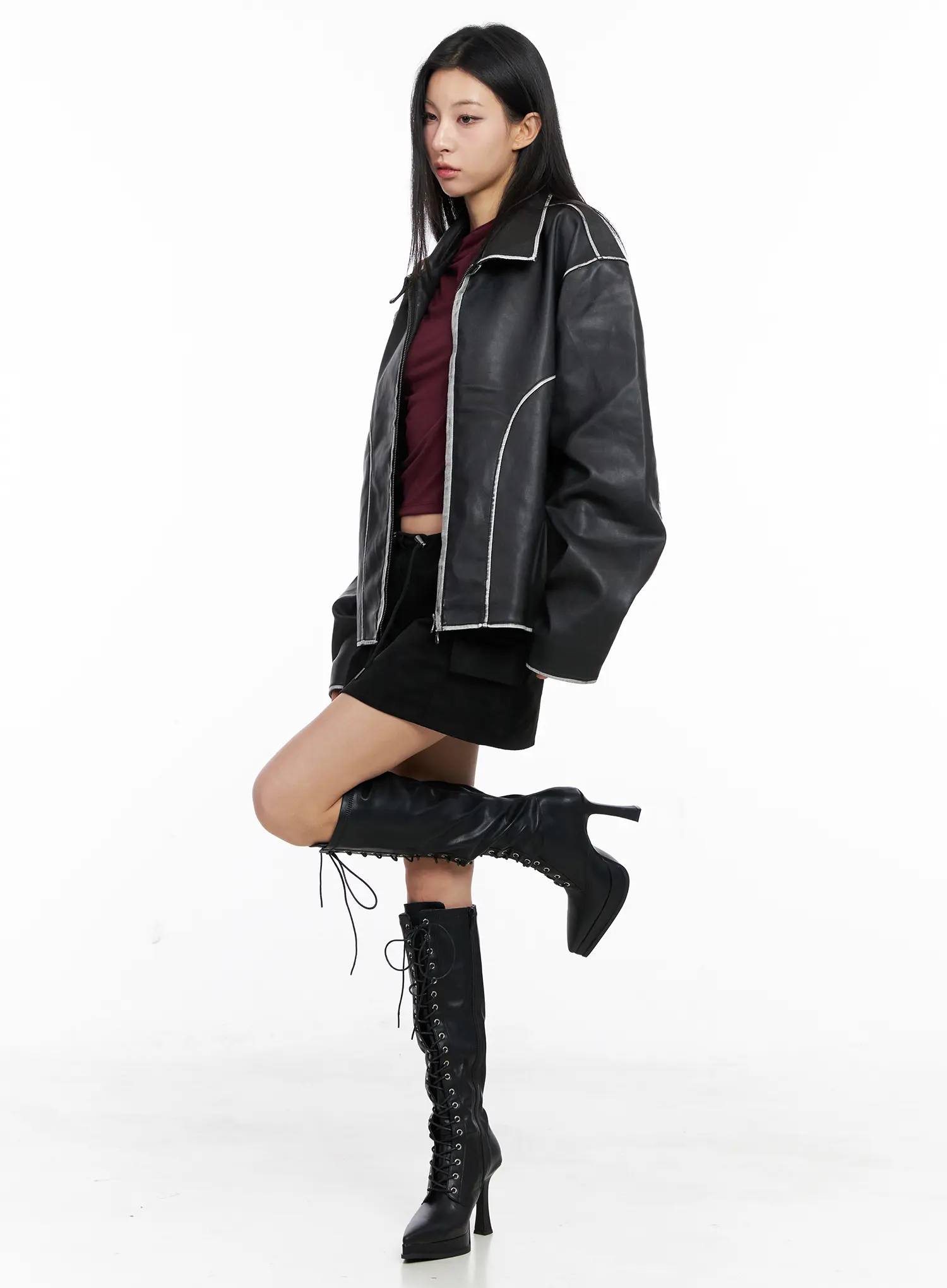 Oversized Faux Leather Jacket CC1109 - Image 6