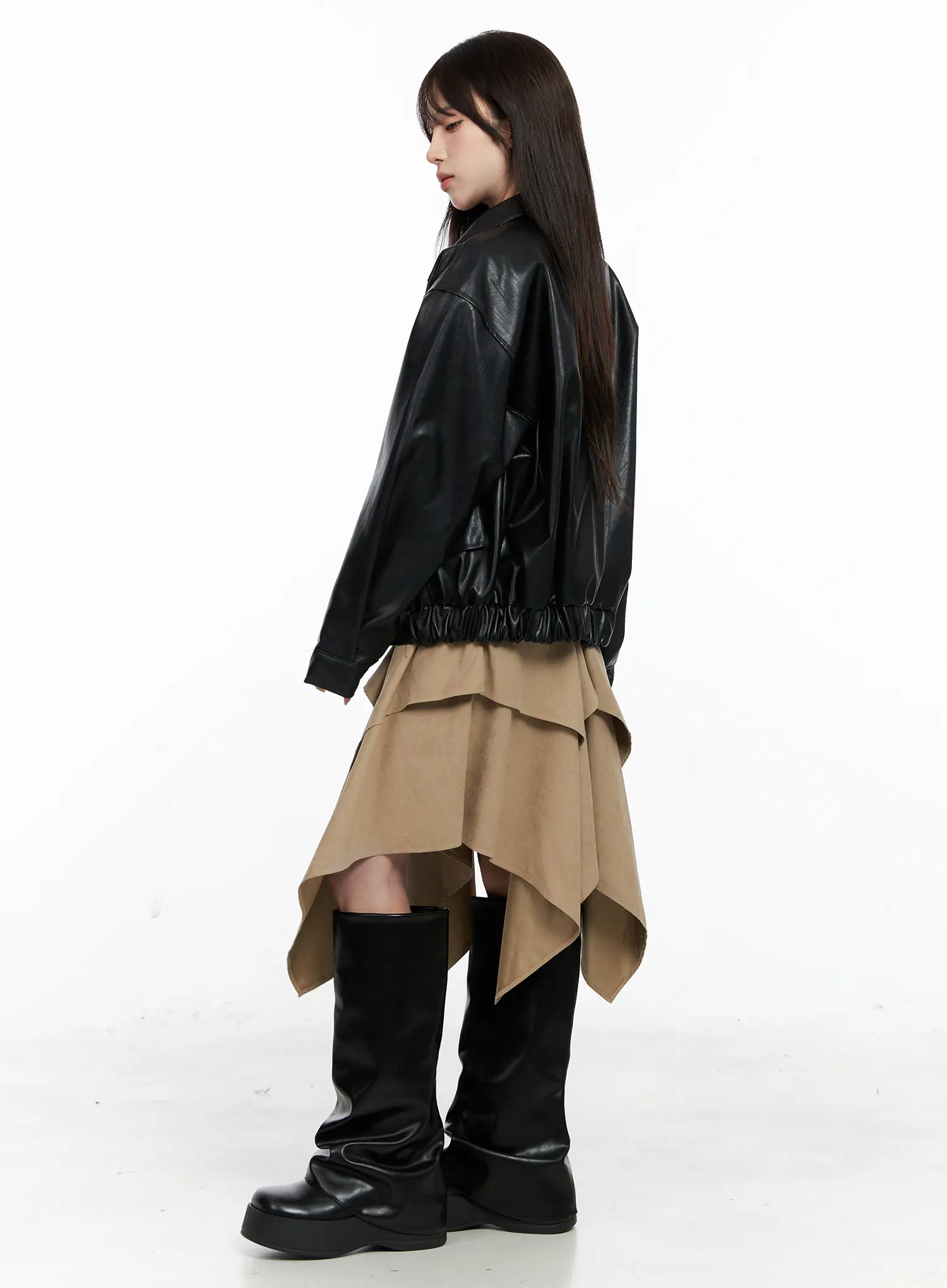 Oversized Faux Leather Jacket CO521 - Image 3