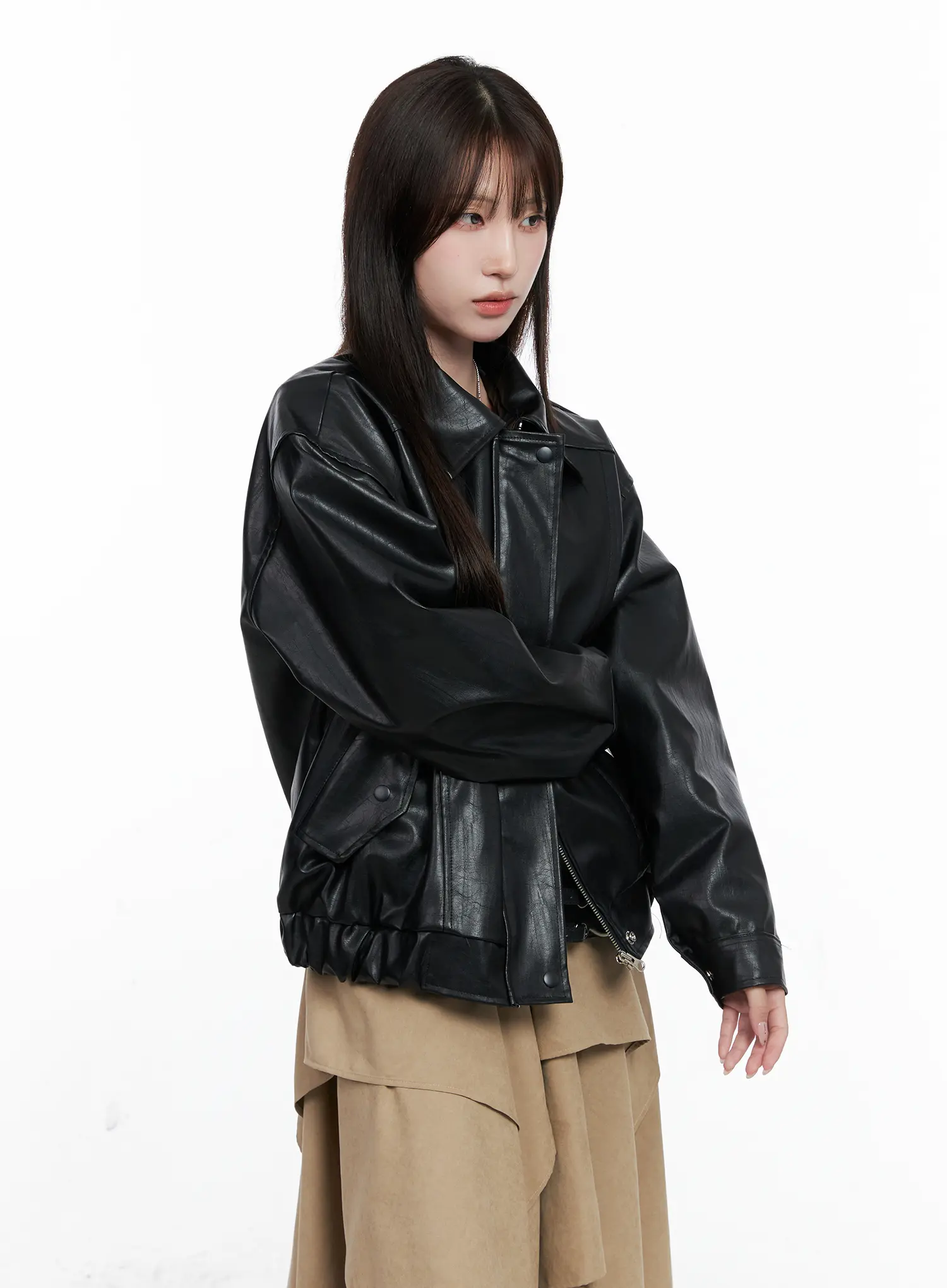 Oversized Faux Leather Jacket CO521 - Image 5