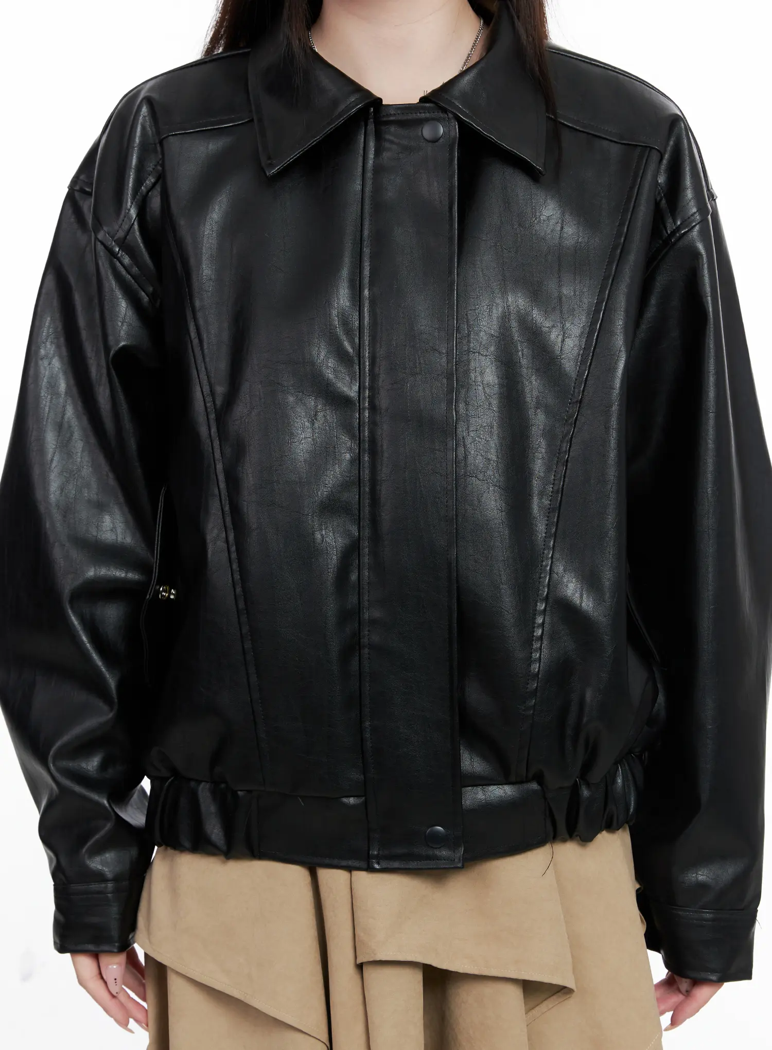 Oversized Faux Leather Jacket CO521 - Image 7