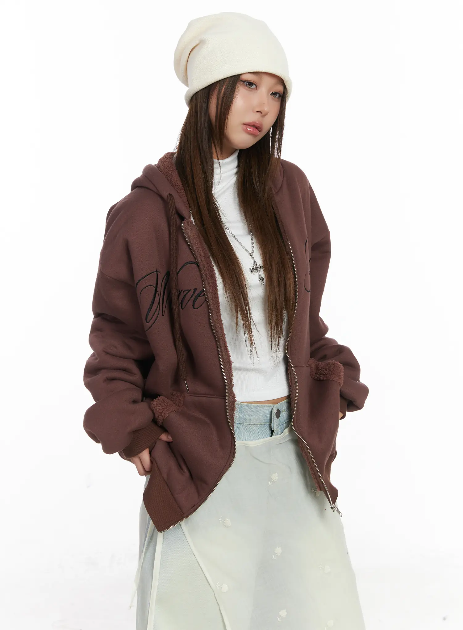 Oversized Fleece Lettering Hoodie CJ512