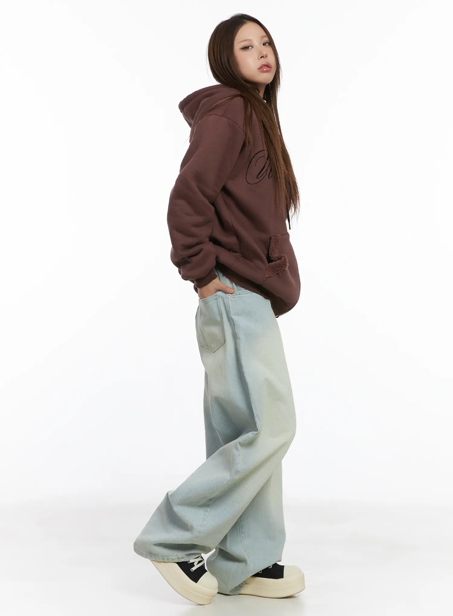 Oversized Fleece Lettering Hoodie CJ512 - Image 3