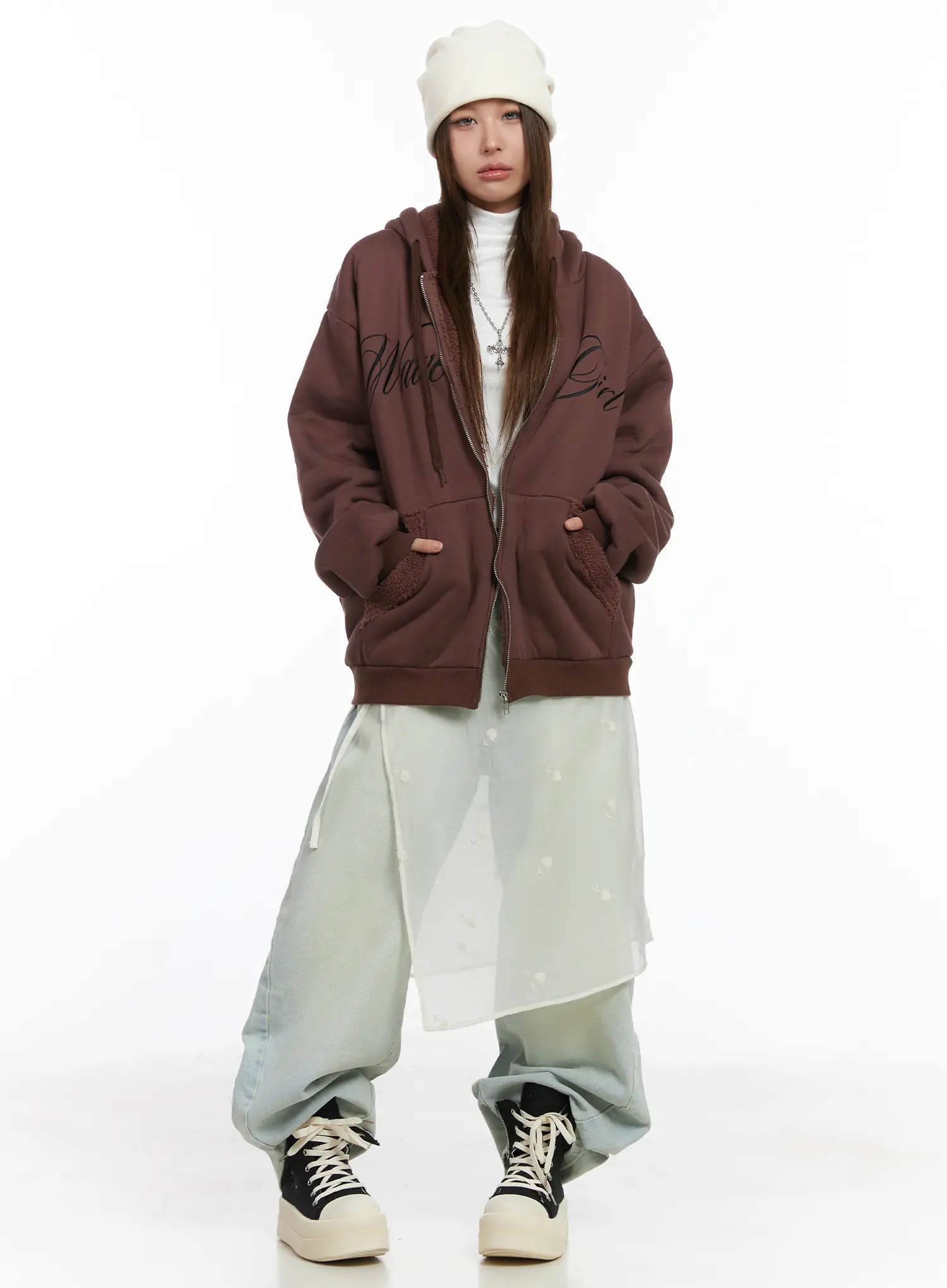 Oversized Fleece Lettering Hoodie CJ512 - Image 6
