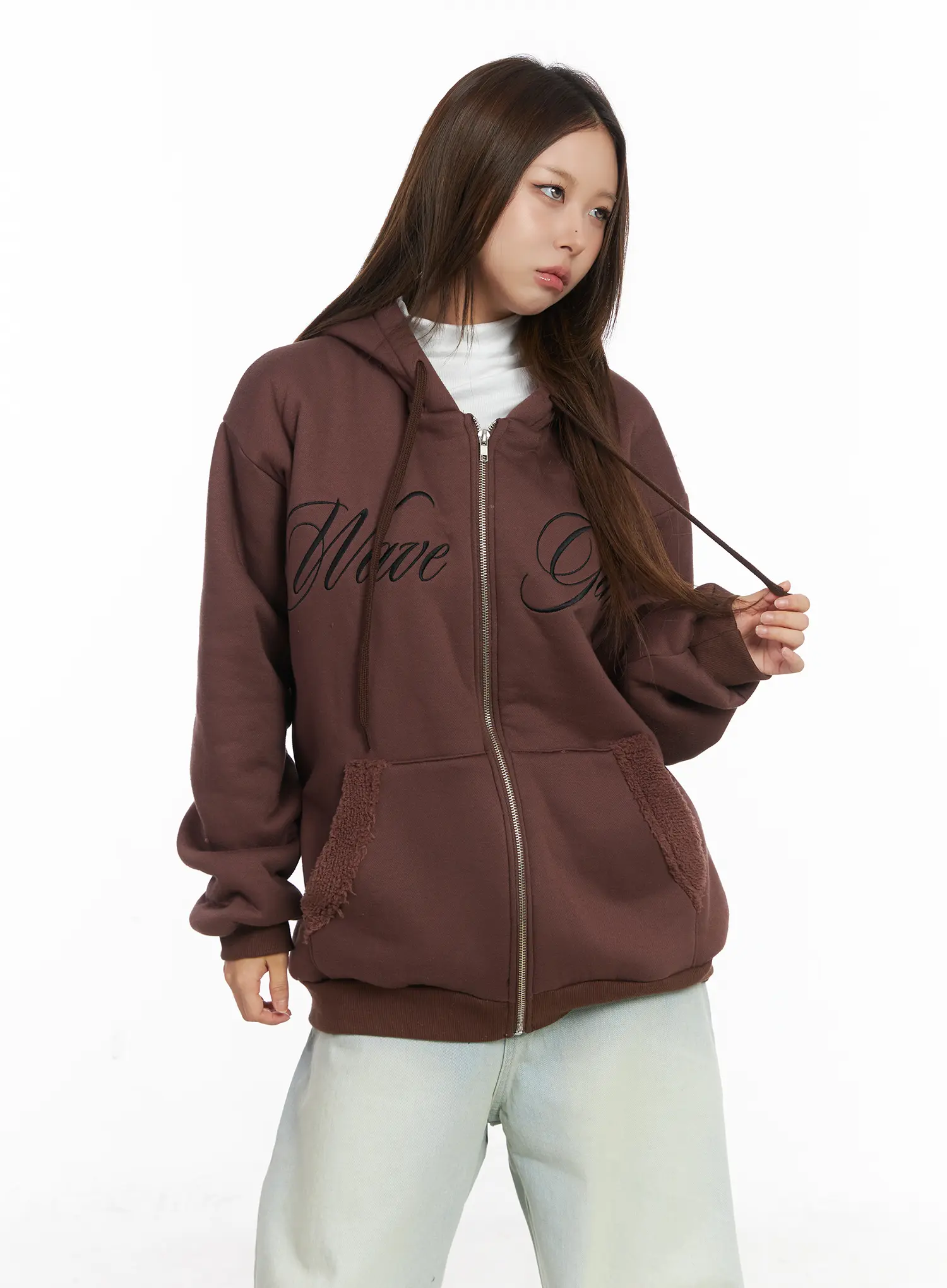 Oversized Fleece Lettering Hoodie CJ512 - Image 9