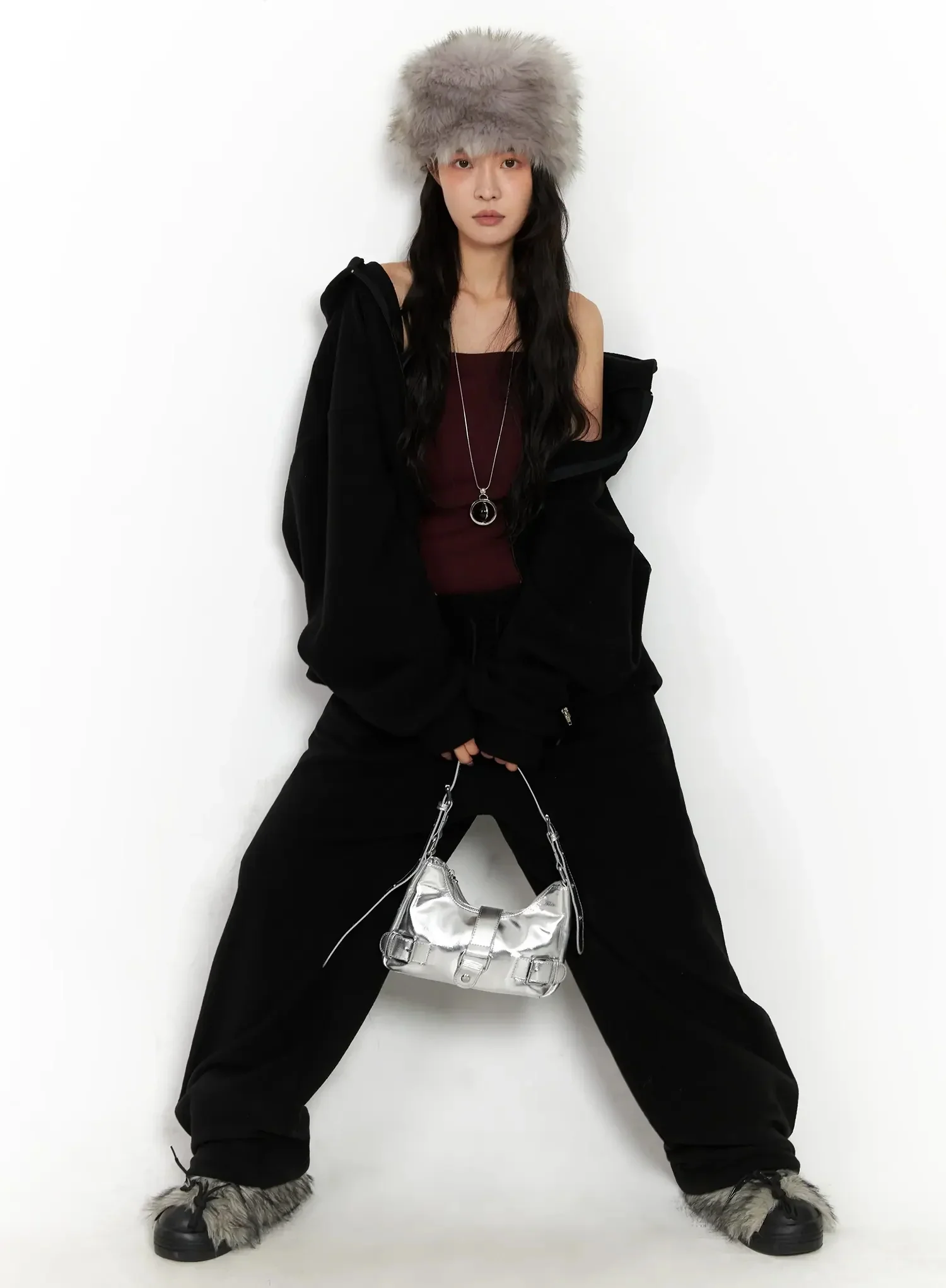 Oversized Fleece Zip-Up Hoodie IN528 - Image 2