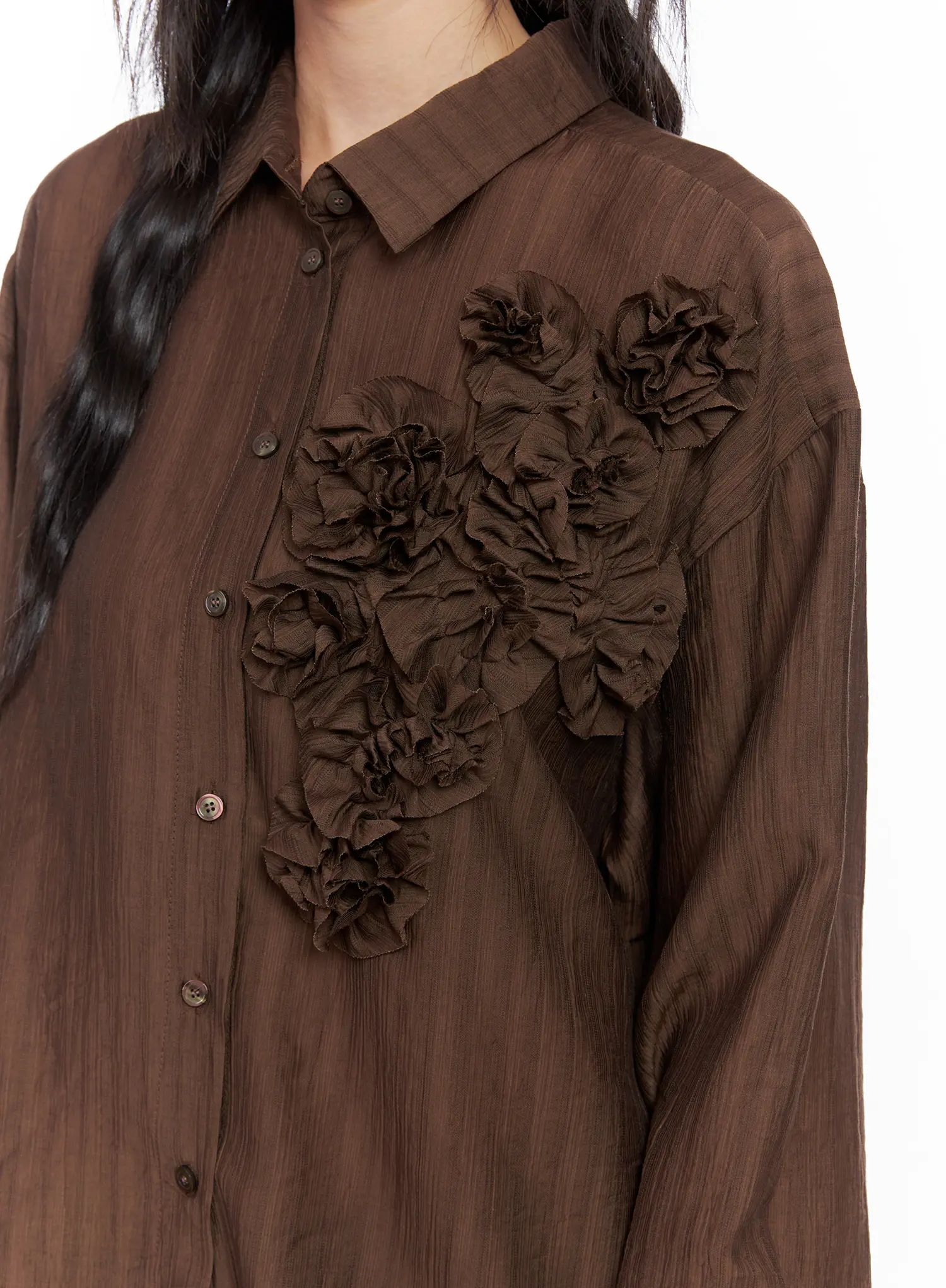 Oversized Floral Frill Chiffon Blouse CO507 - Image 3