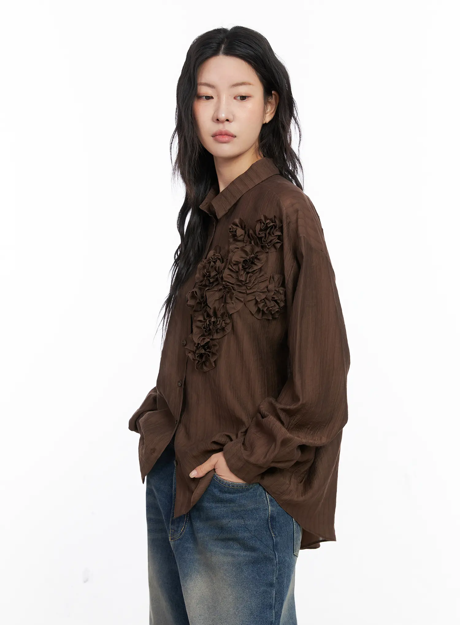 Oversized Floral Frill Chiffon Blouse CO507 - Image 4