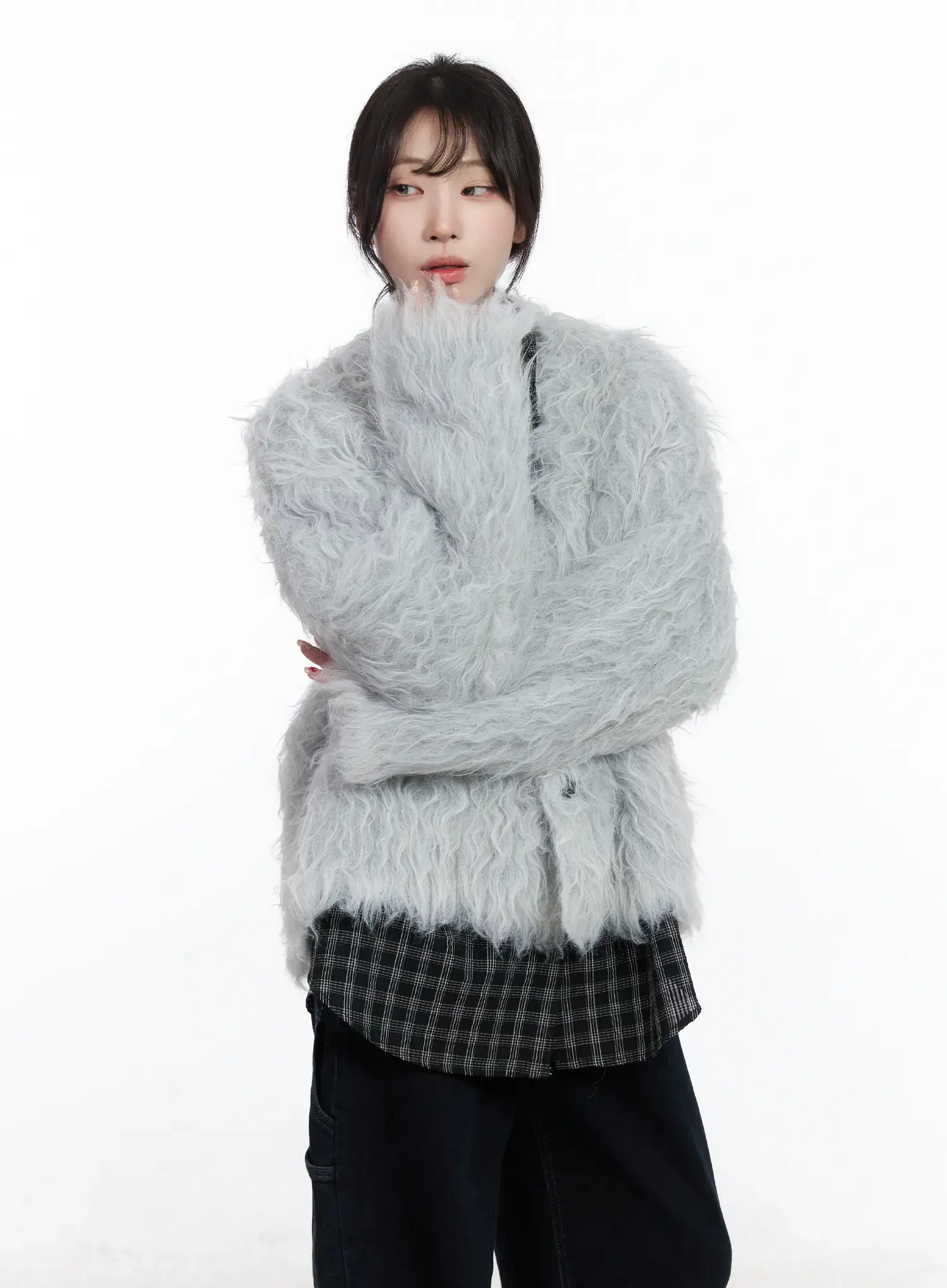 Oversized Fuzzy Wool Cardigan CJ526 - Image 9