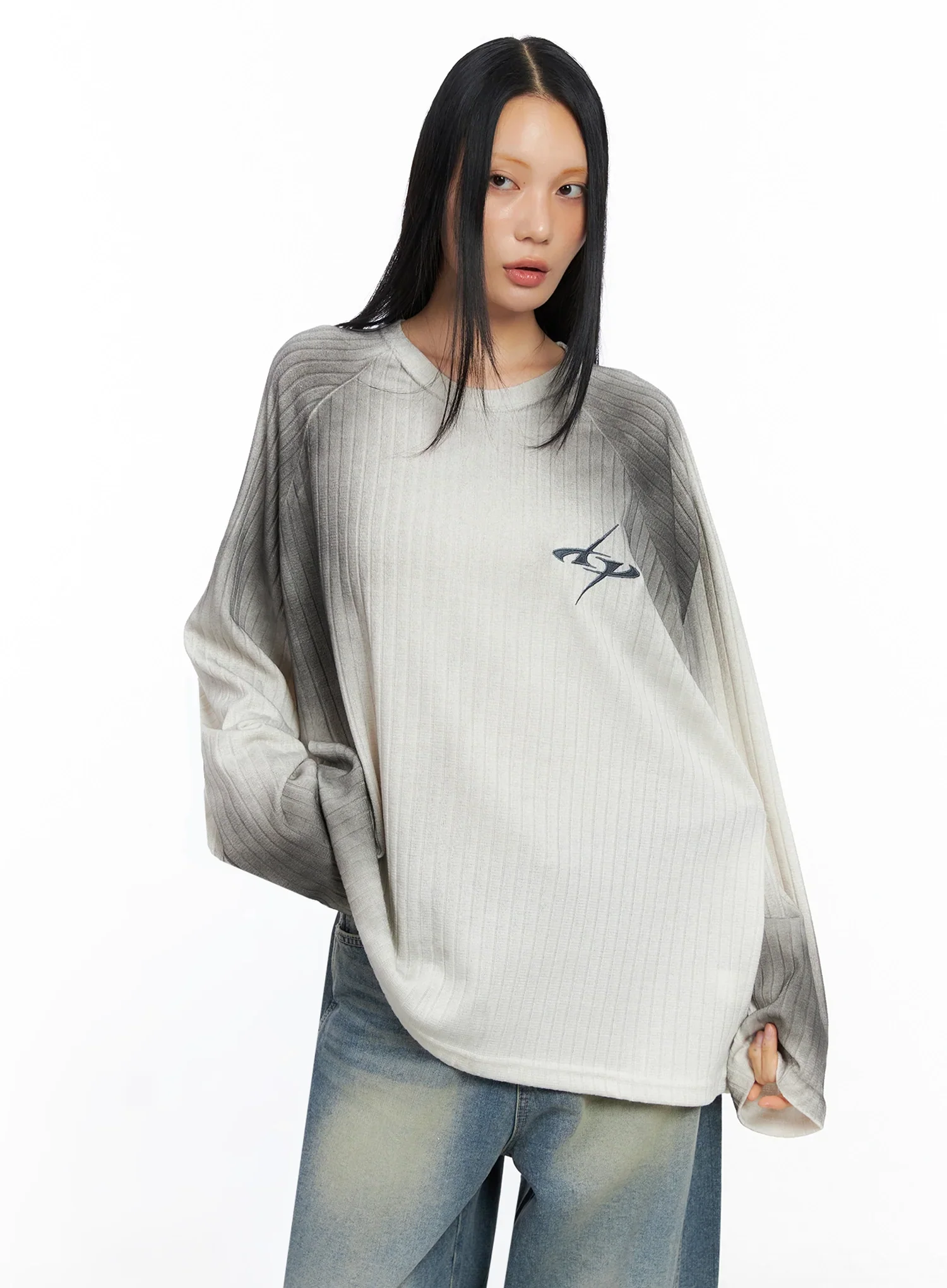 Oversized Gradient Ribbed Knit Top IO517 - Image 5