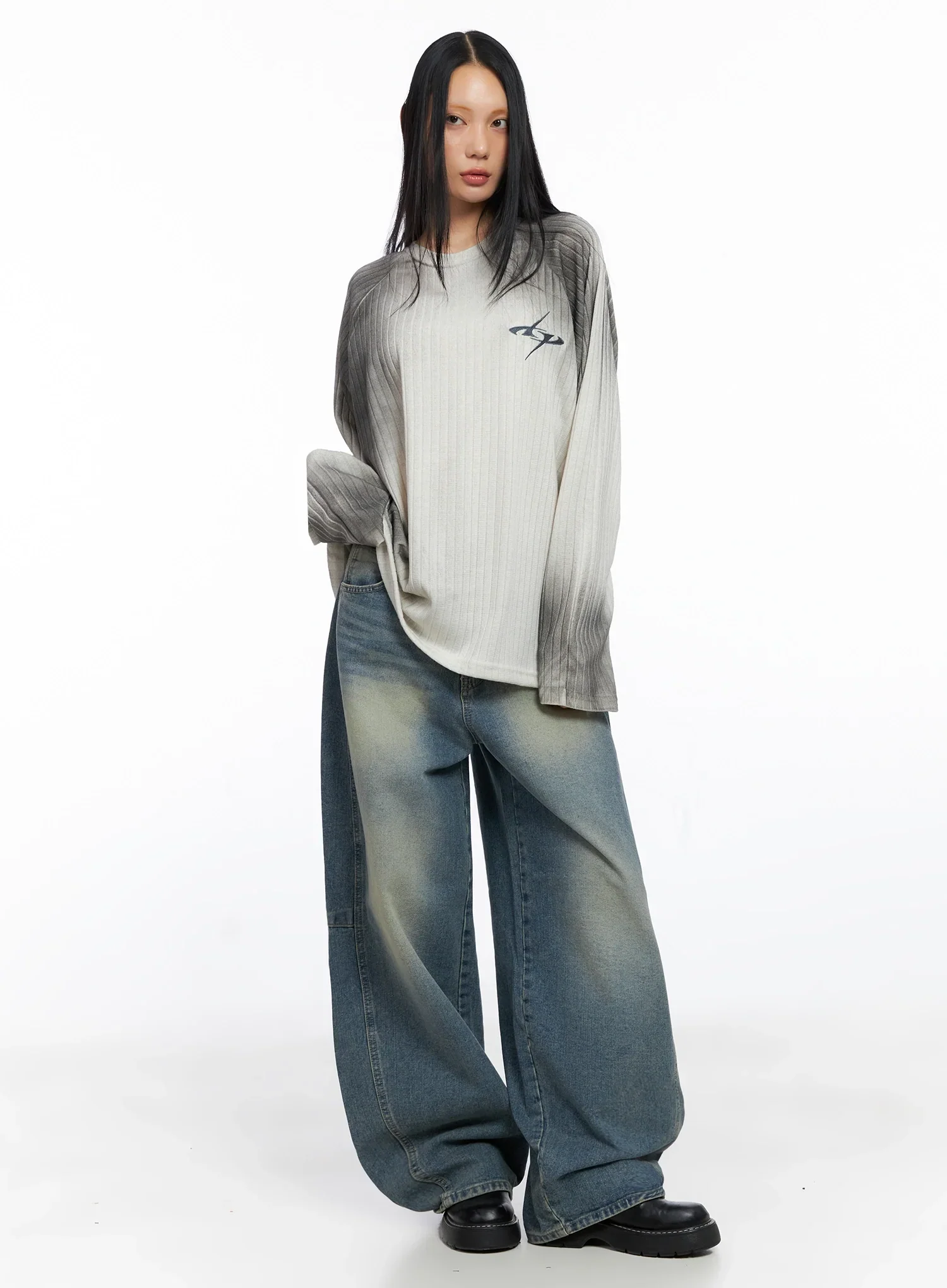 Oversized Gradient Ribbed Knit Top IO517 - Image 7
