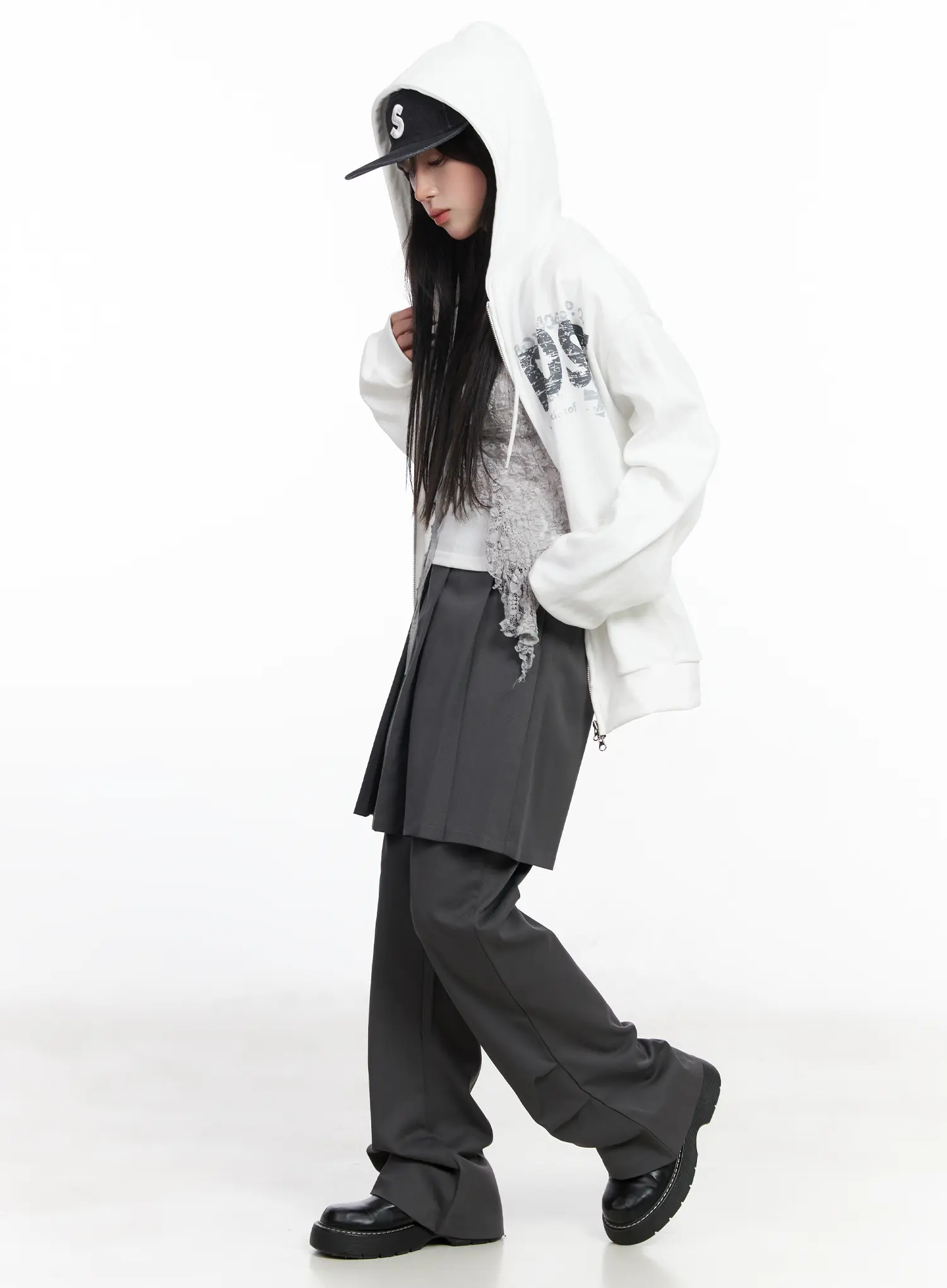 Oversized Graphic Zip-Up Hoodie CF523 - Image 5
