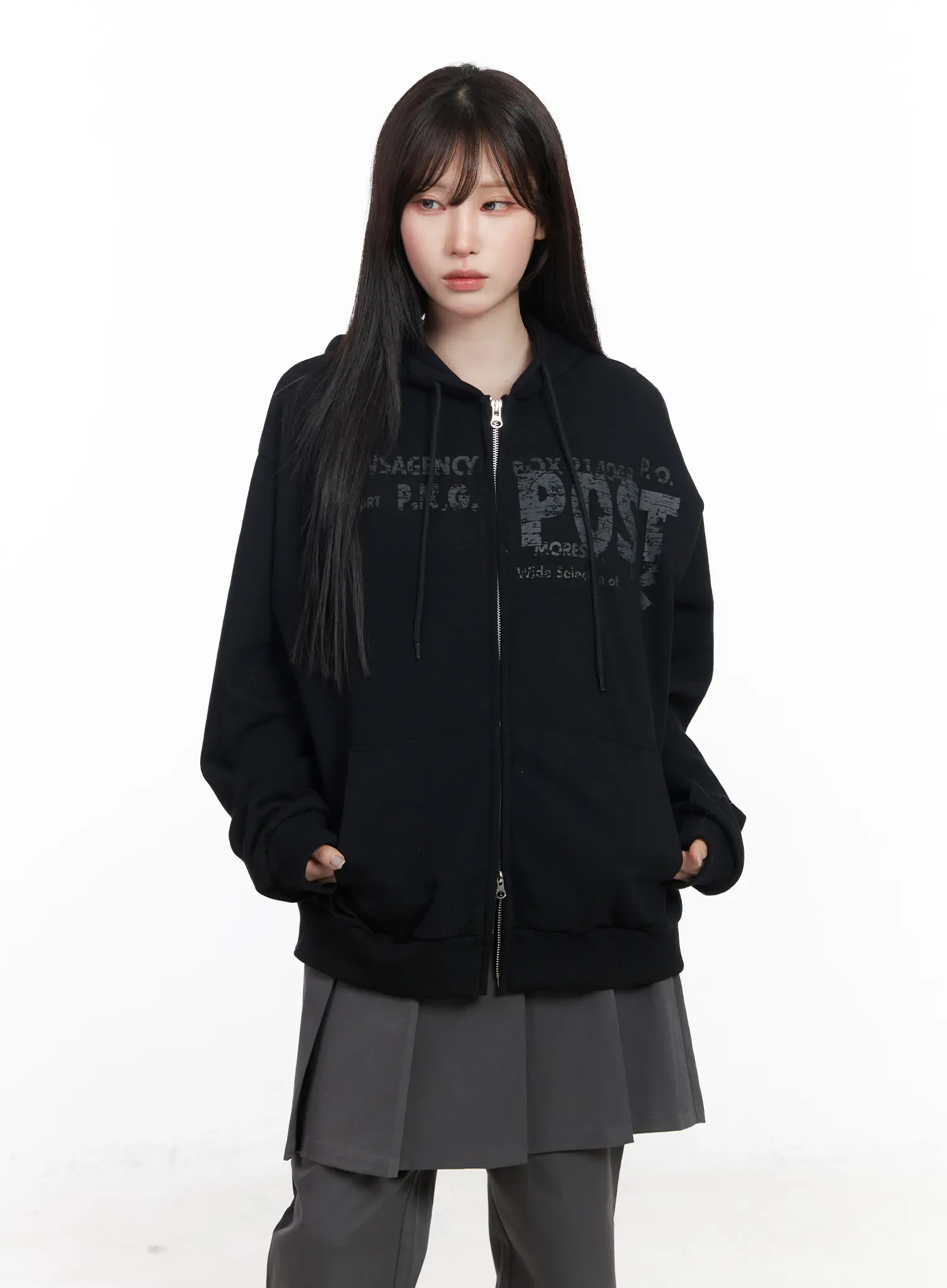 Oversized Graphic Zip-Up Hoodie CF523 - Image 9