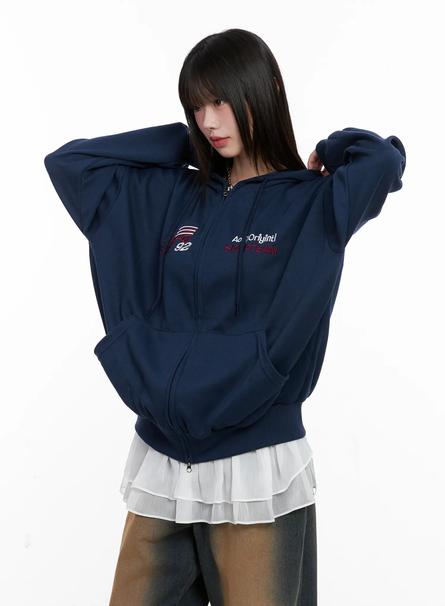 Oversized Graphic Zip-Up Hoodie CG519 - Image 11