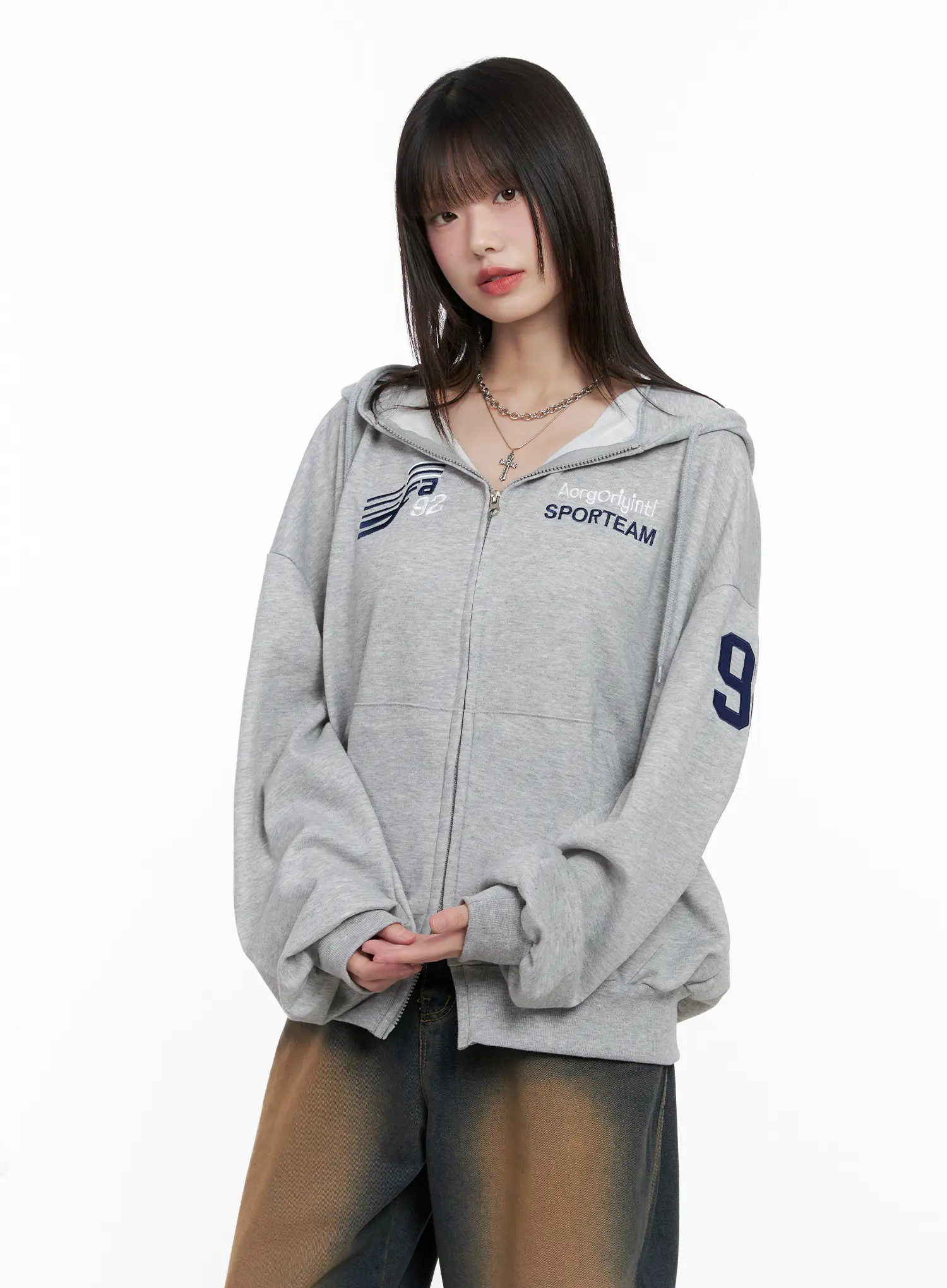 Oversized Graphic Zip-Up Hoodie CG519 - Image 13