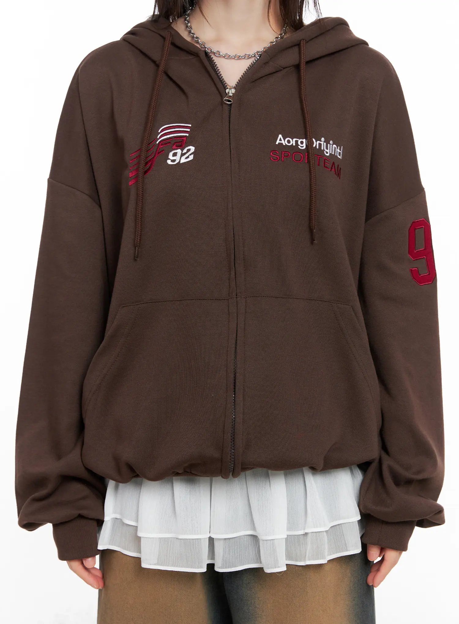 Oversized Graphic Zip-Up Hoodie CG519 - Image 4