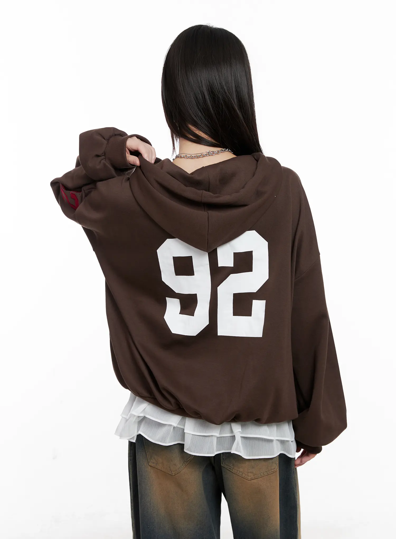 Oversized Graphic Zip-Up Hoodie CG519 - Image 8