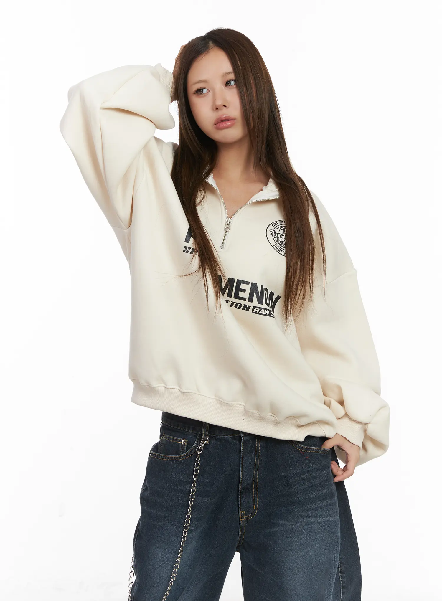 Oversized Half-Zipped Jumper CJ513 - Image 11