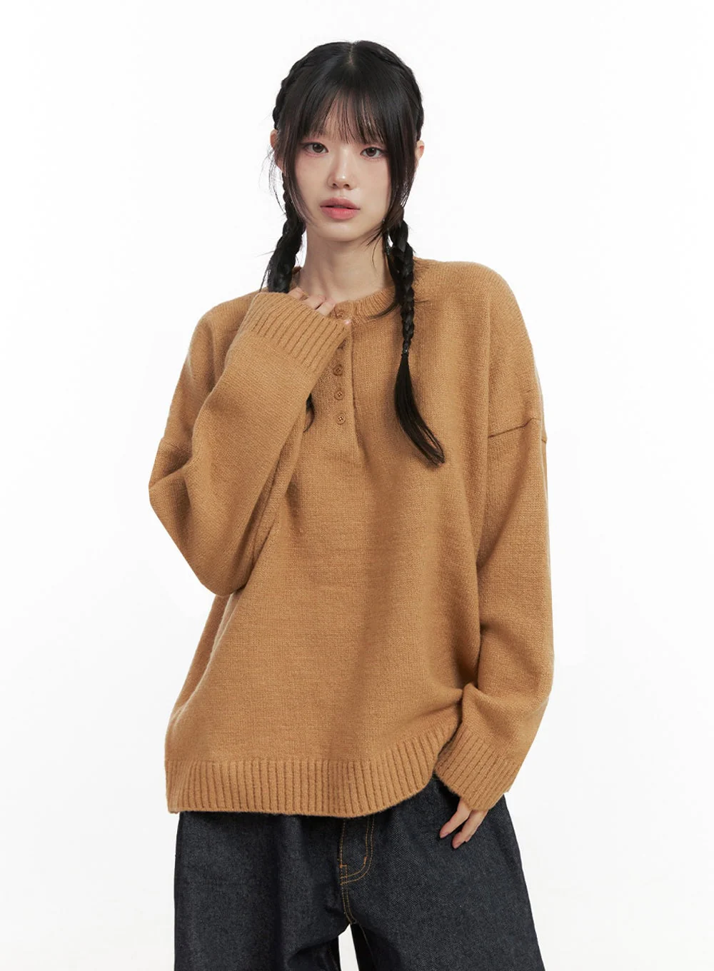 Oversized Henley Neck Sweater IN427 - Image 11