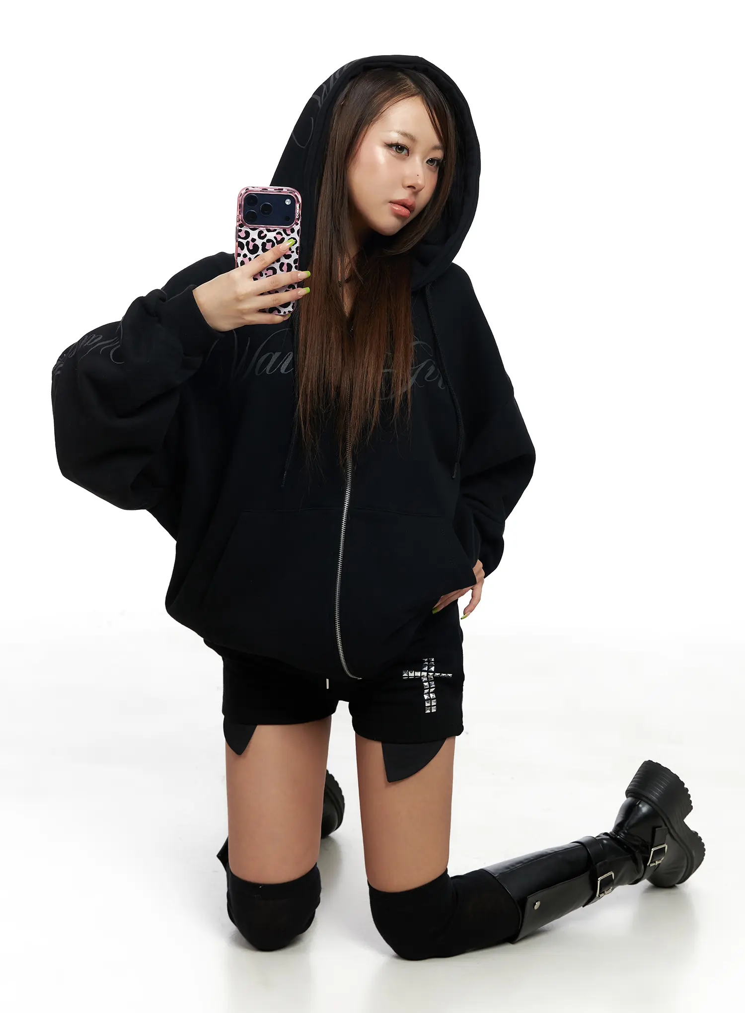 Oversized Hoodie with Graphic Text CF513