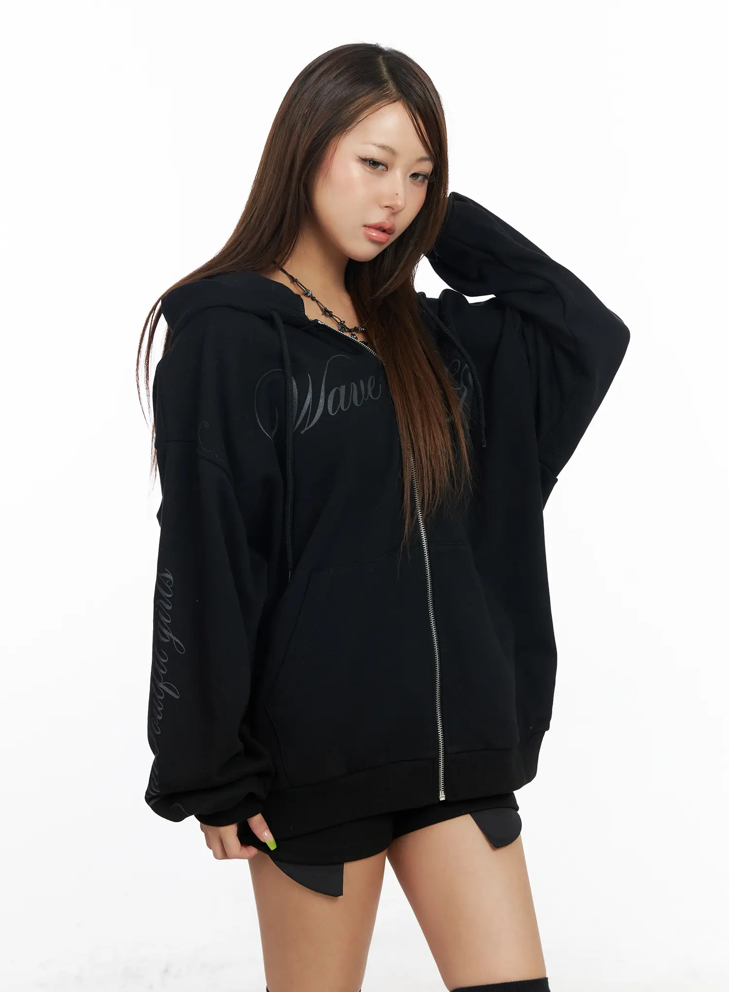 Oversized Hoodie with Graphic Text CF513 - Image 10