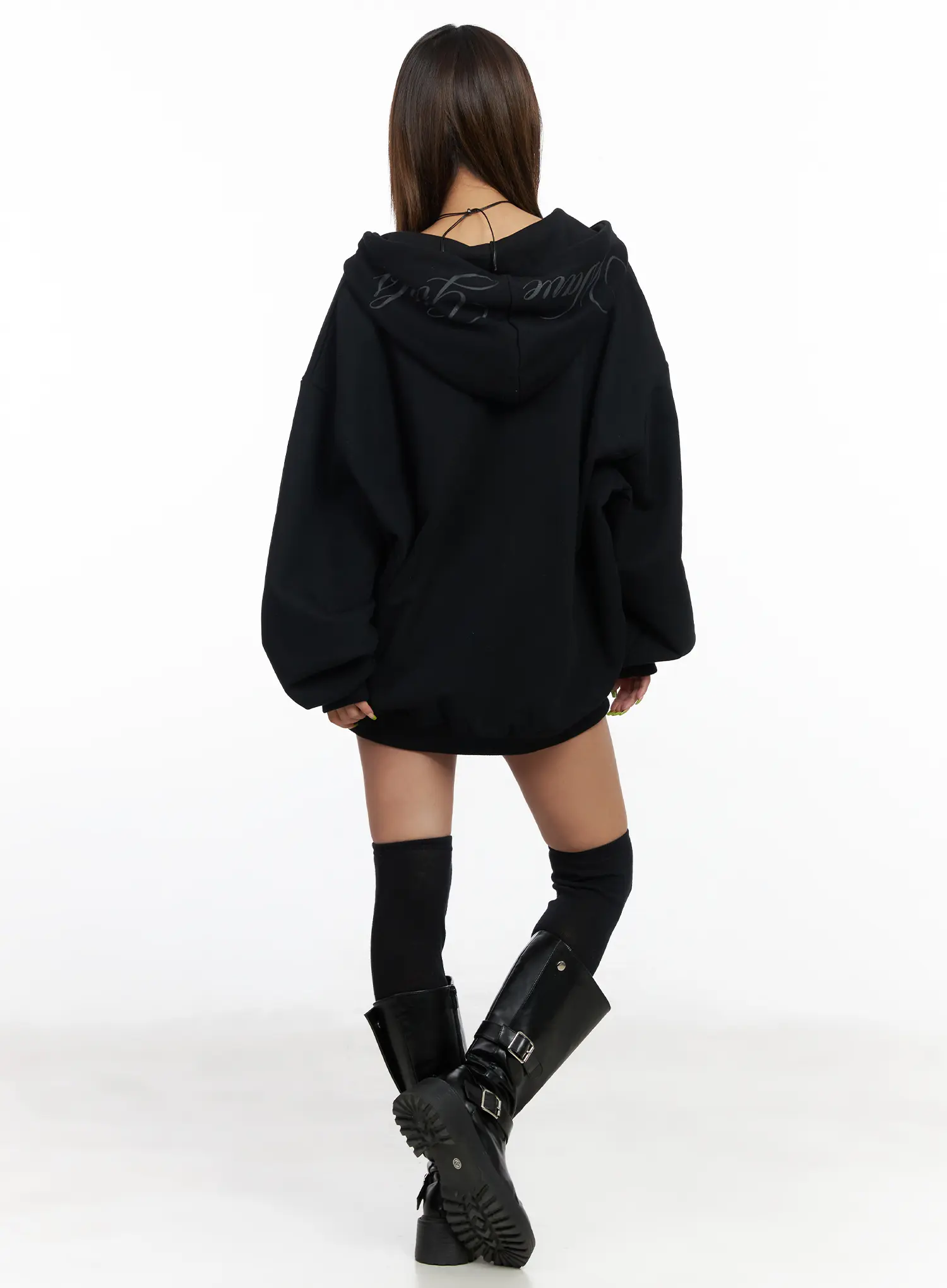 Oversized Hoodie with Graphic Text CF513 - Image 11