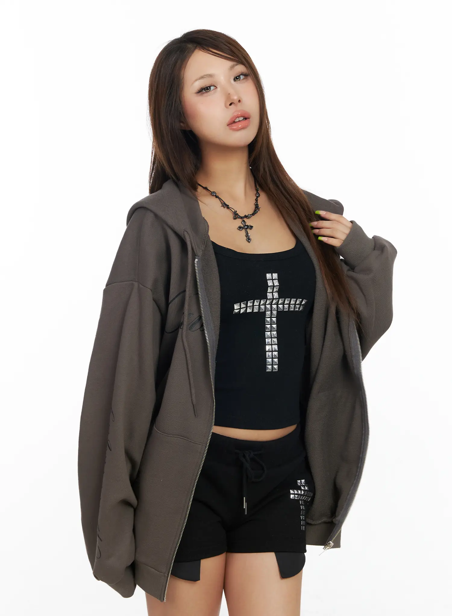 Oversized Hoodie with Graphic Text CF513 - Image 13