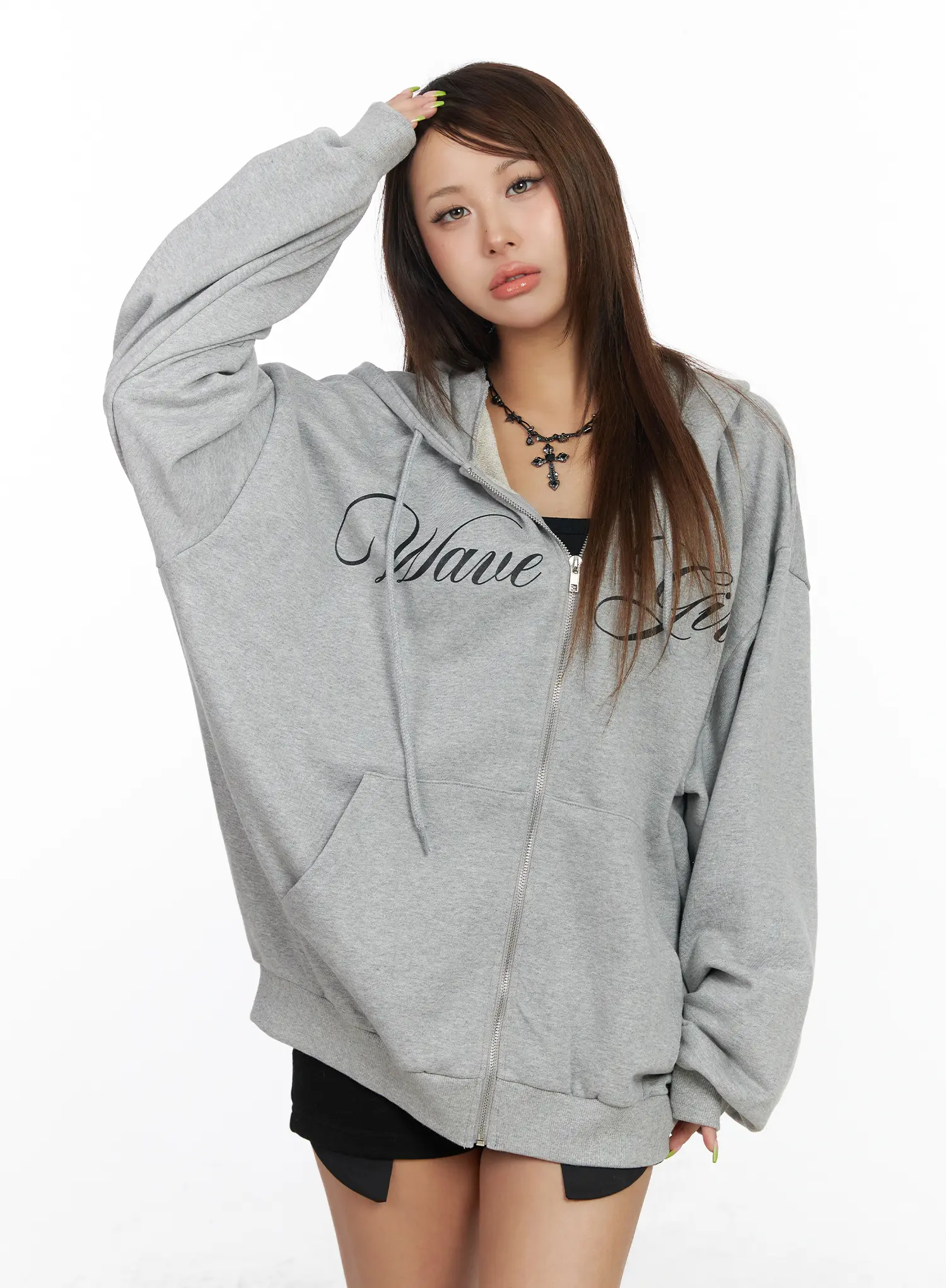 Oversized Hoodie with Graphic Text CF513 - Image 6