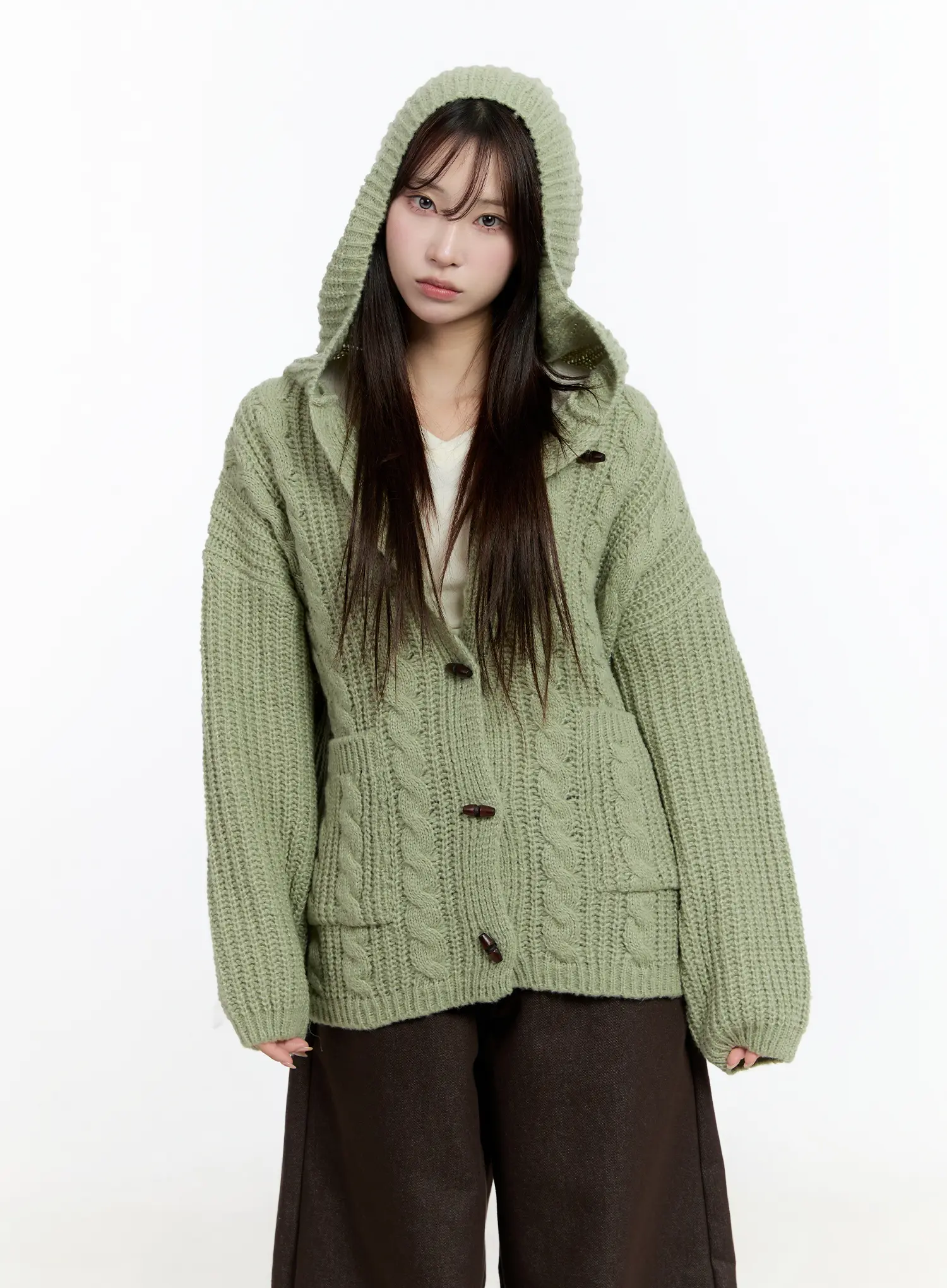 Oversized Knit Button-Up Hoodie CN524 - Image 13