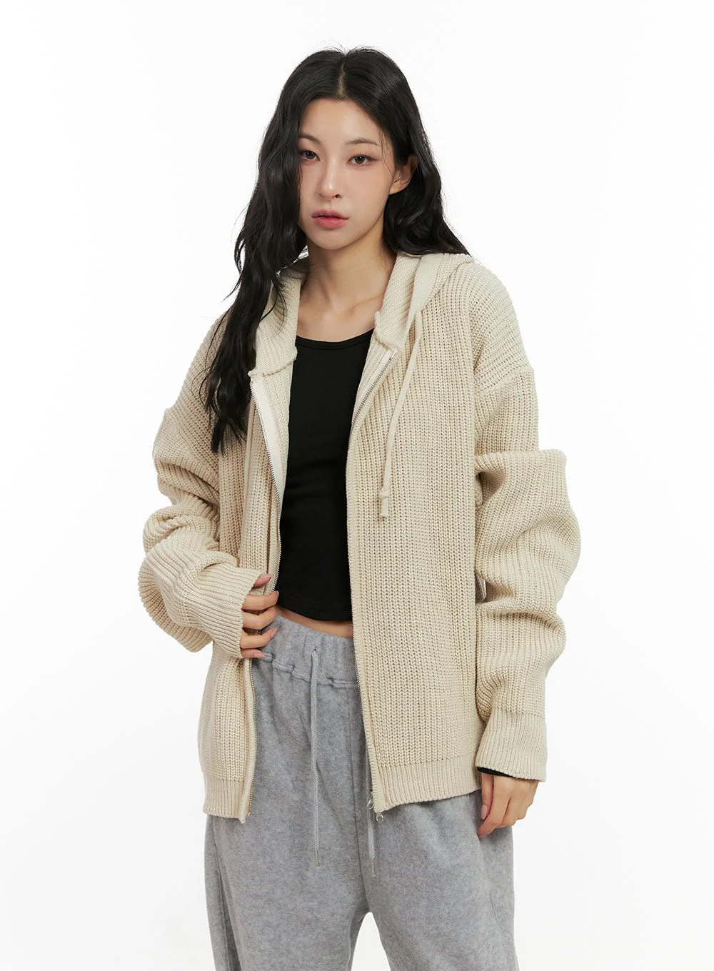 Oversized Knit Hooded Sweater CN416 - Image 10
