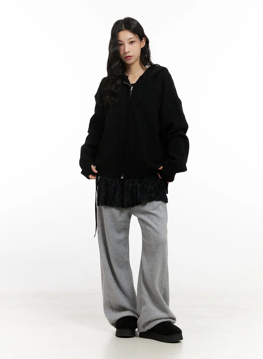 Oversized Knit Hooded Sweater CN416 - Image 2