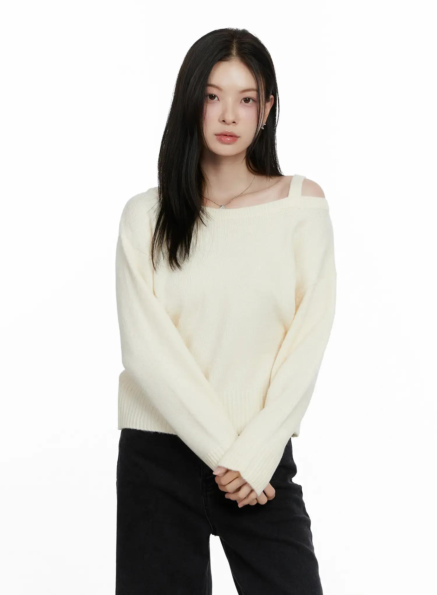 Oversized Off-Shoulder Knit Sweater F502 - Image 2