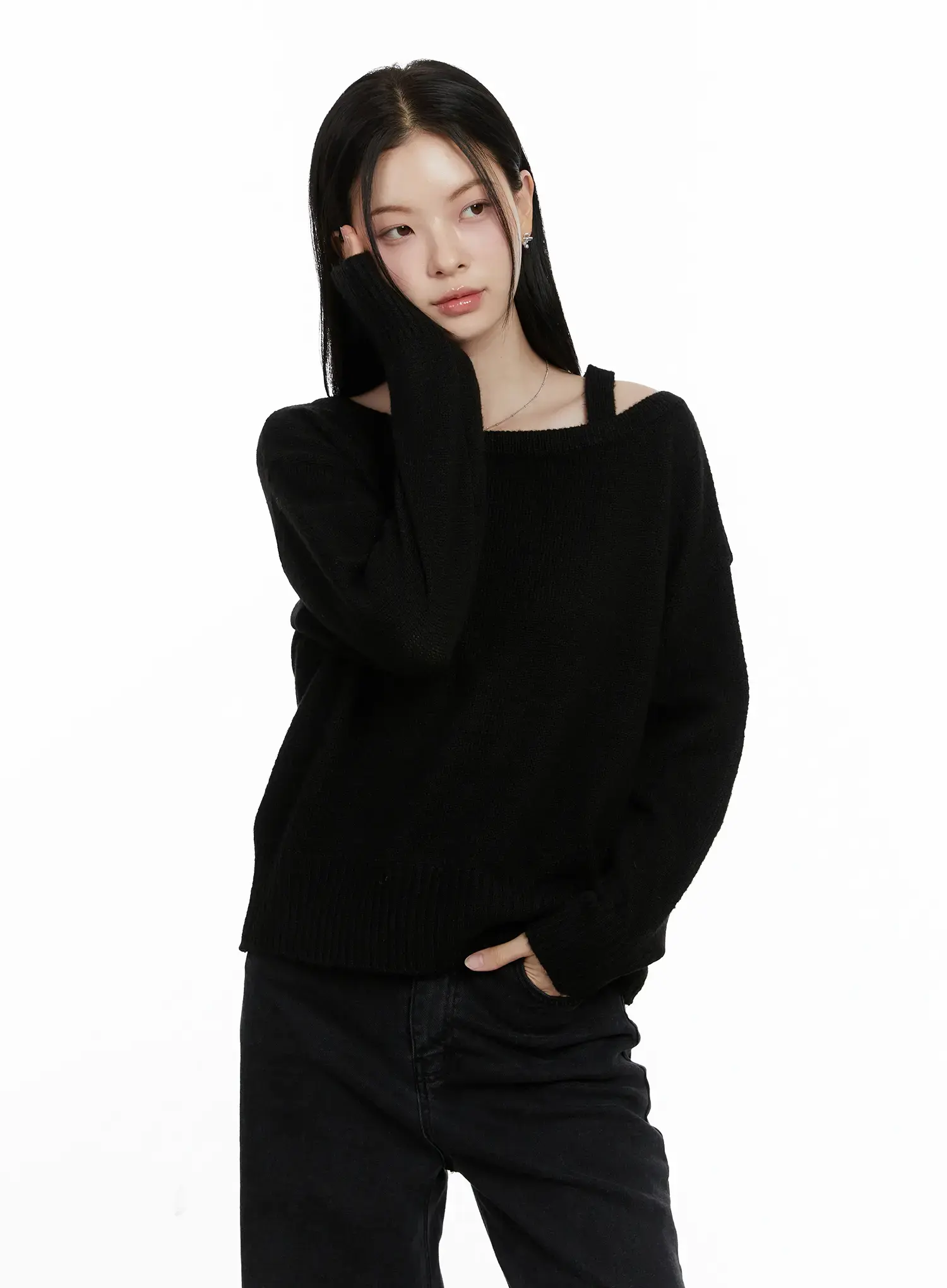 Oversized Off-Shoulder Knit Sweater F502 - Image 9