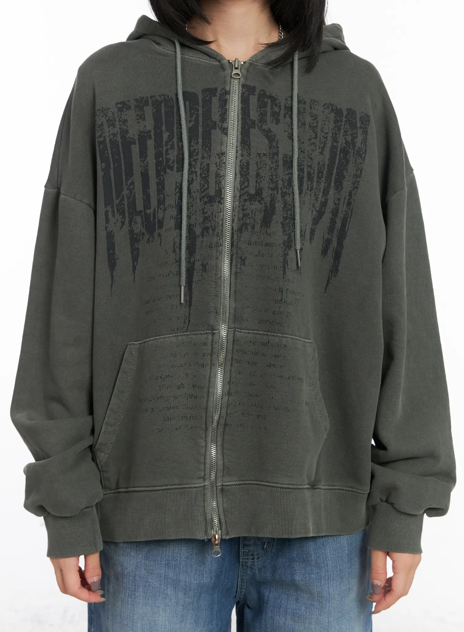 Oversized Pigment Print Zip-Up Hoodie CD505 - Image 4