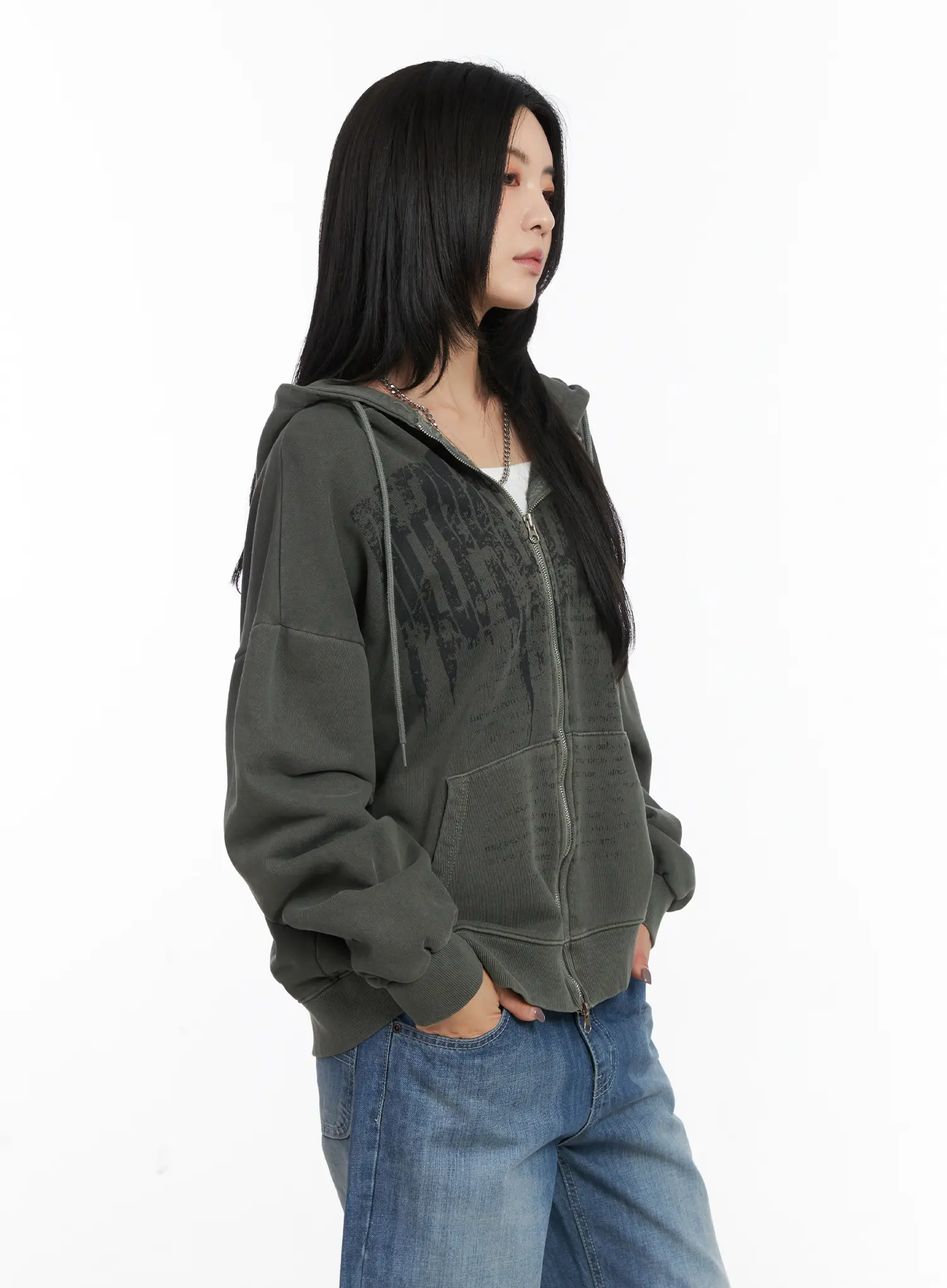Oversized Pigment Print Zip-Up Hoodie CD505 - Image 5