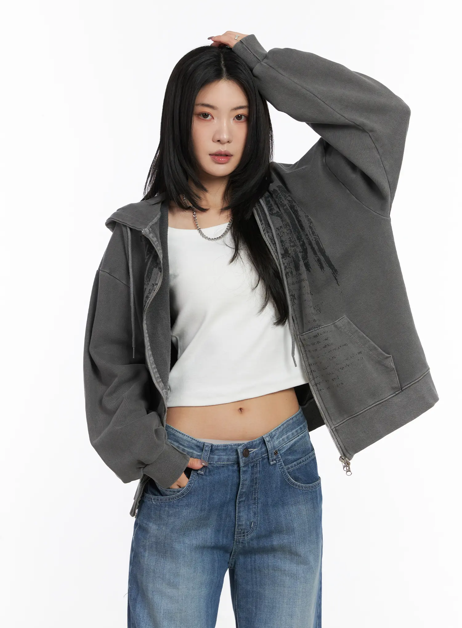 Oversized Pigment Print Zip-Up Hoodie CD505 - Image 9
