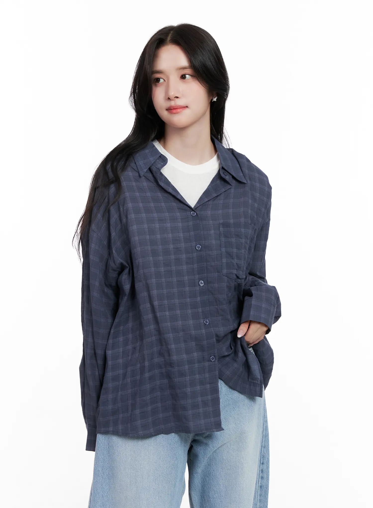 Oversized Plaid Button-Down Shirt CL515 - Image 10