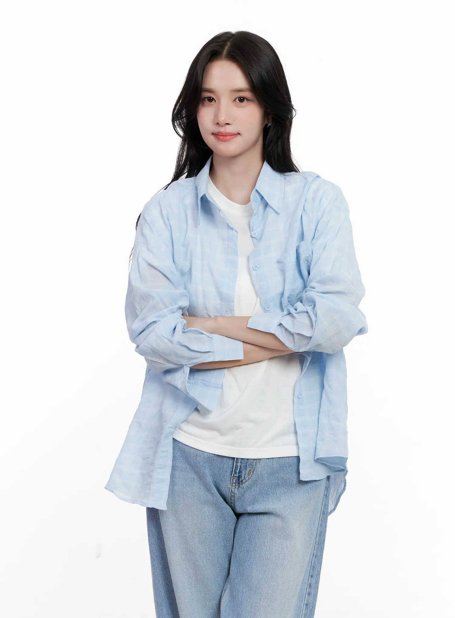 Oversized Plaid Button-Down Shirt CL515 - Image 11