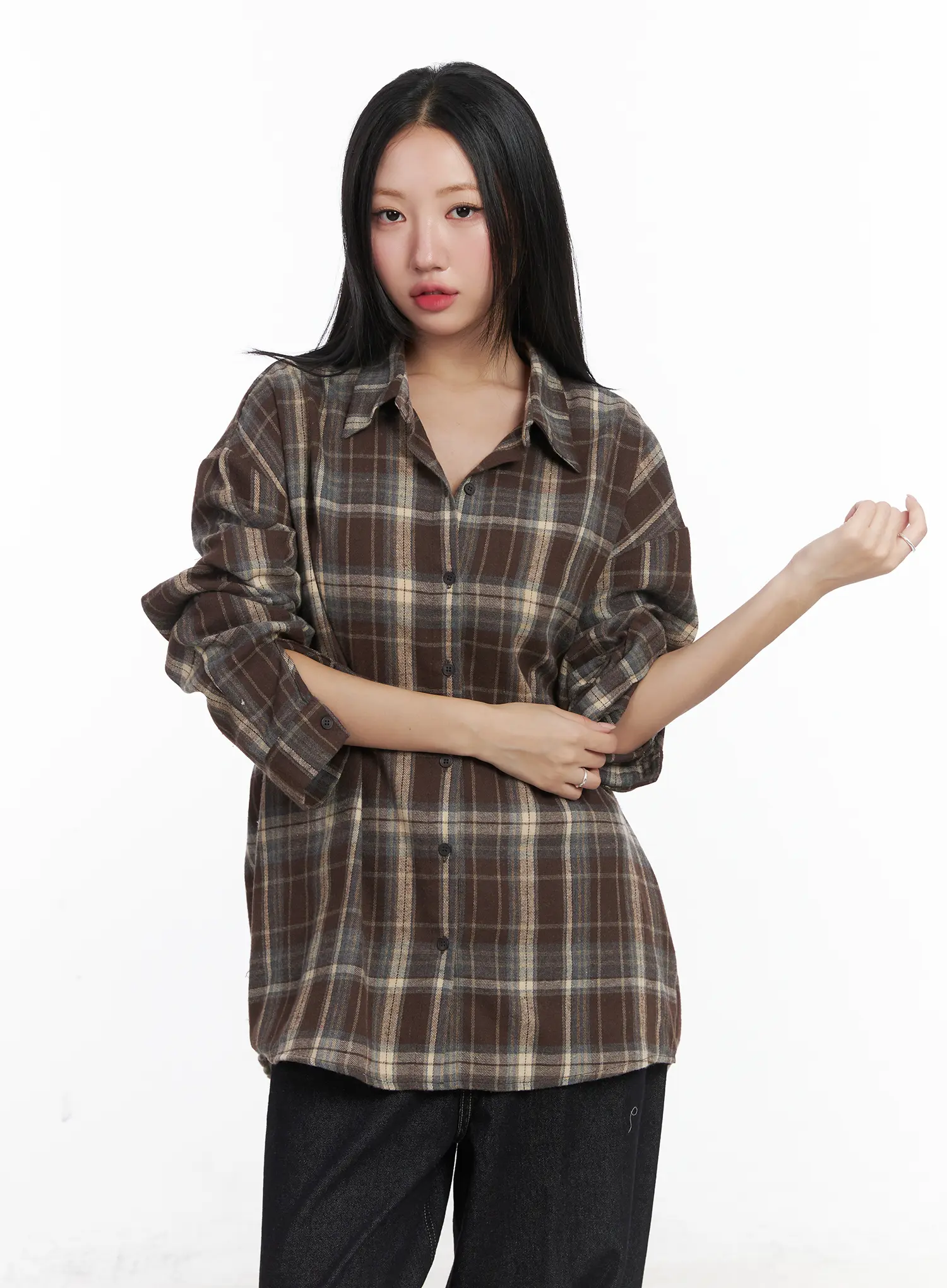 Oversized Plaid Button-Up Shirt CD529 - Image 2