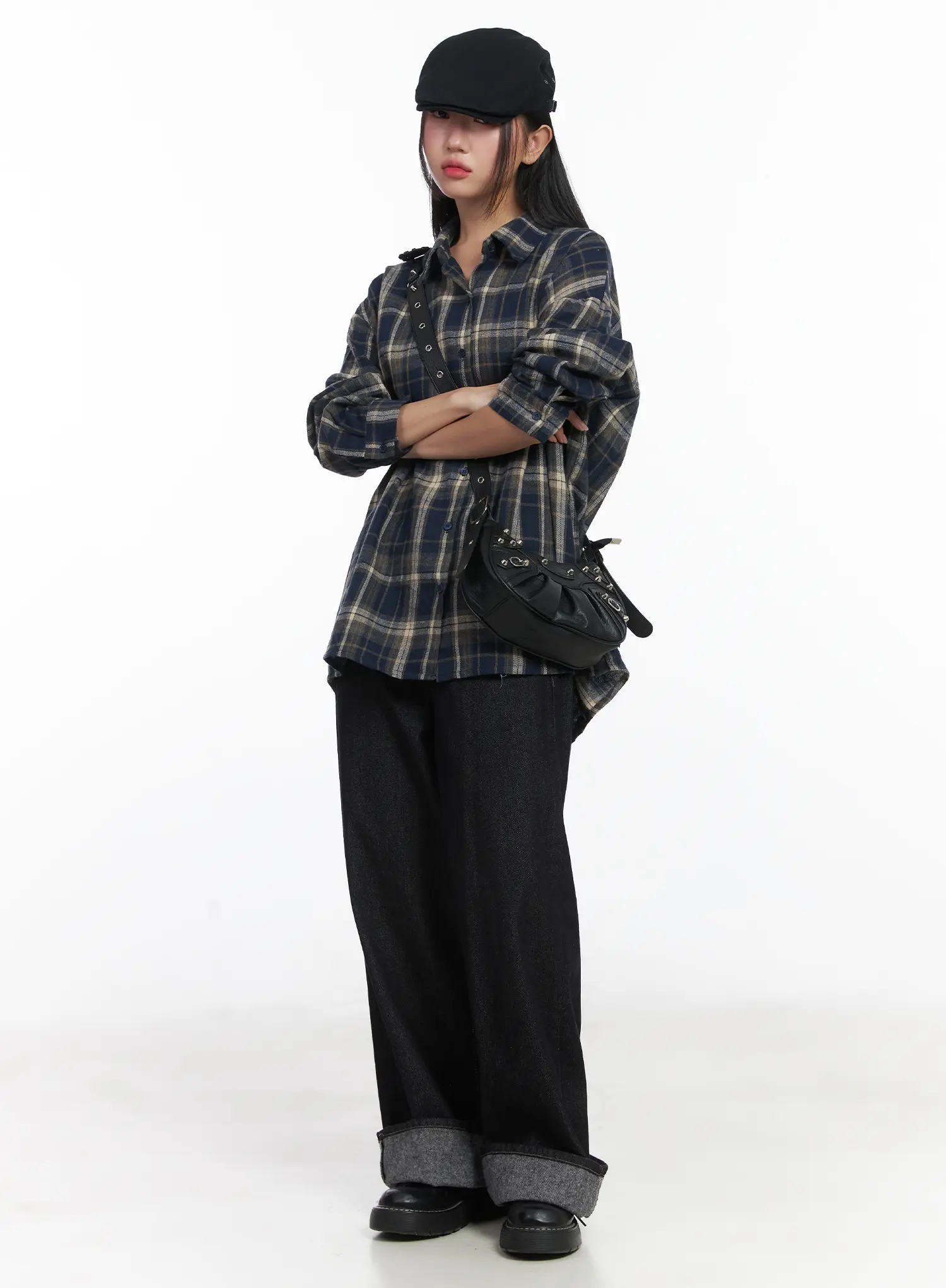 Oversized Plaid Button-Up Shirt CD529 - Image 7
