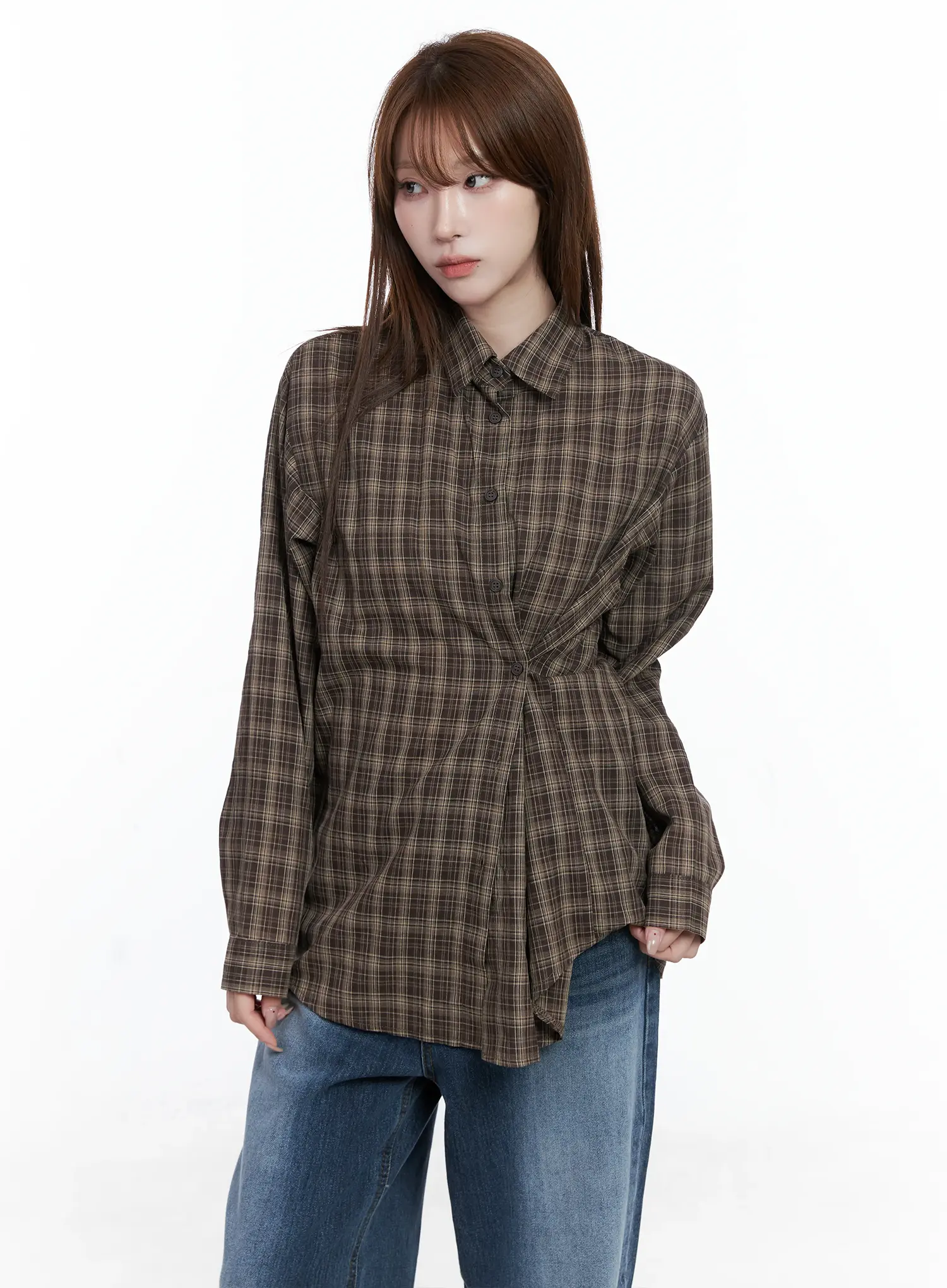 Oversized Plaid Button-Up Shirt CS501 - Image 5