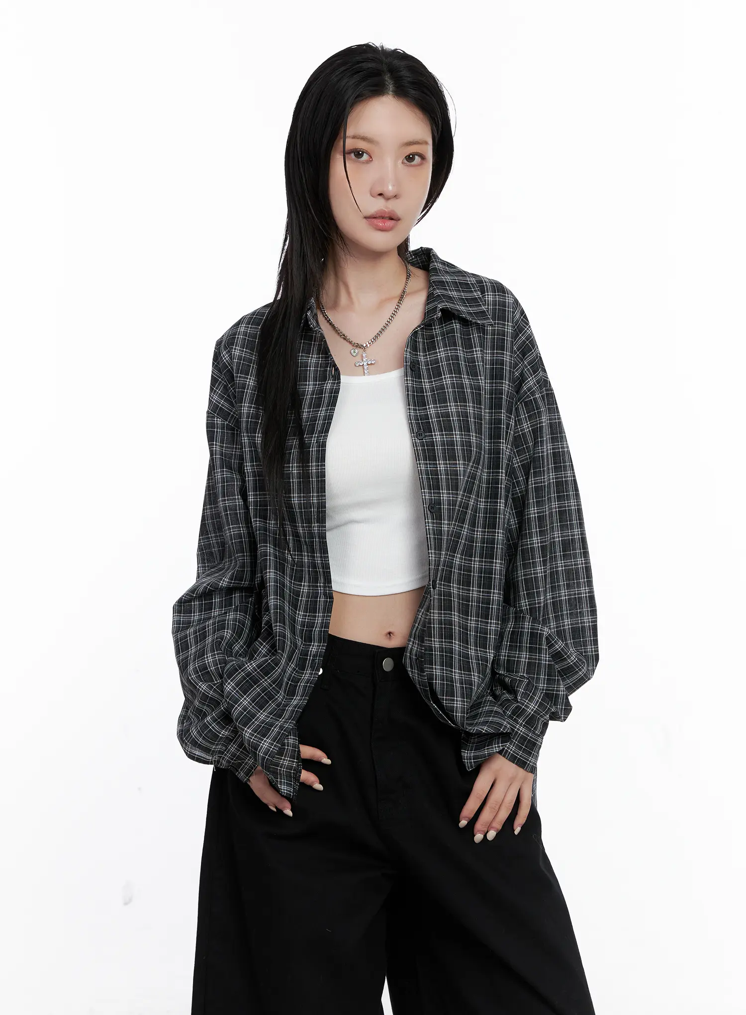 Oversized Plaid Button Up Shirt CS512 - Image 3
