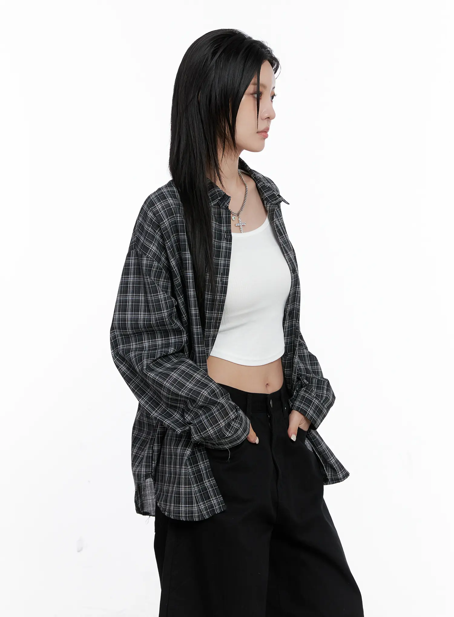 Oversized Plaid Button Up Shirt CS512 - Image 5